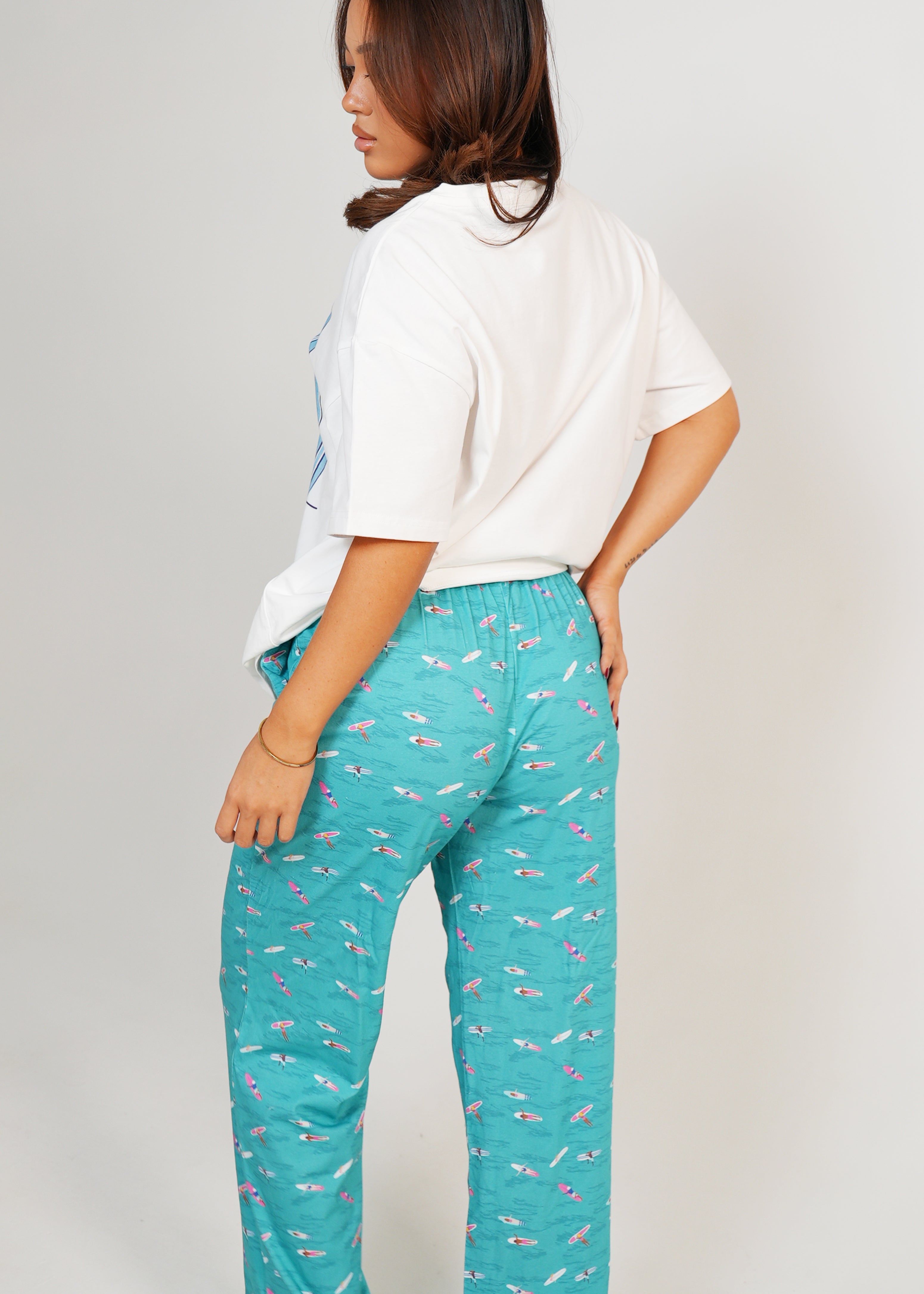 Night Sweet Thing Womens Ocean Drift T-Shirt & Long Pants PJ Set Satin T-Shirt Pajama Set