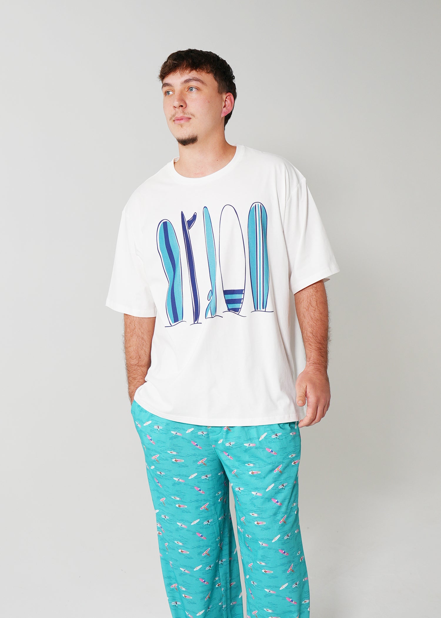 Night Sweet Thing Mens Ocean Drift T-Shirt & Long Pants PJ Set Satin T-Shirt Pajama Set