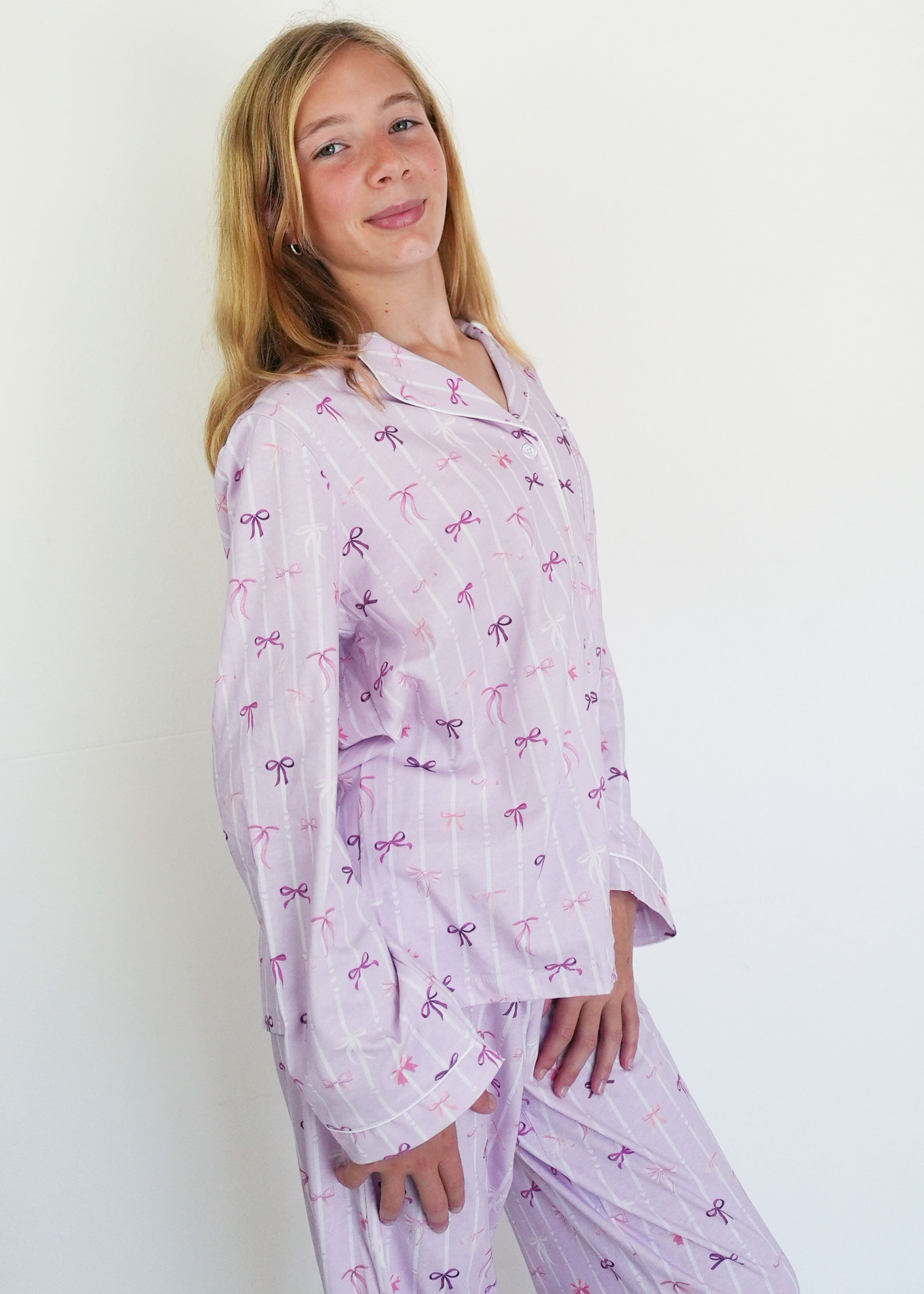 Night Sweet Thing Girls Lilac Ballet Bows Jersey Knit Cotton Long Pajama Set Christmas Gift Kids