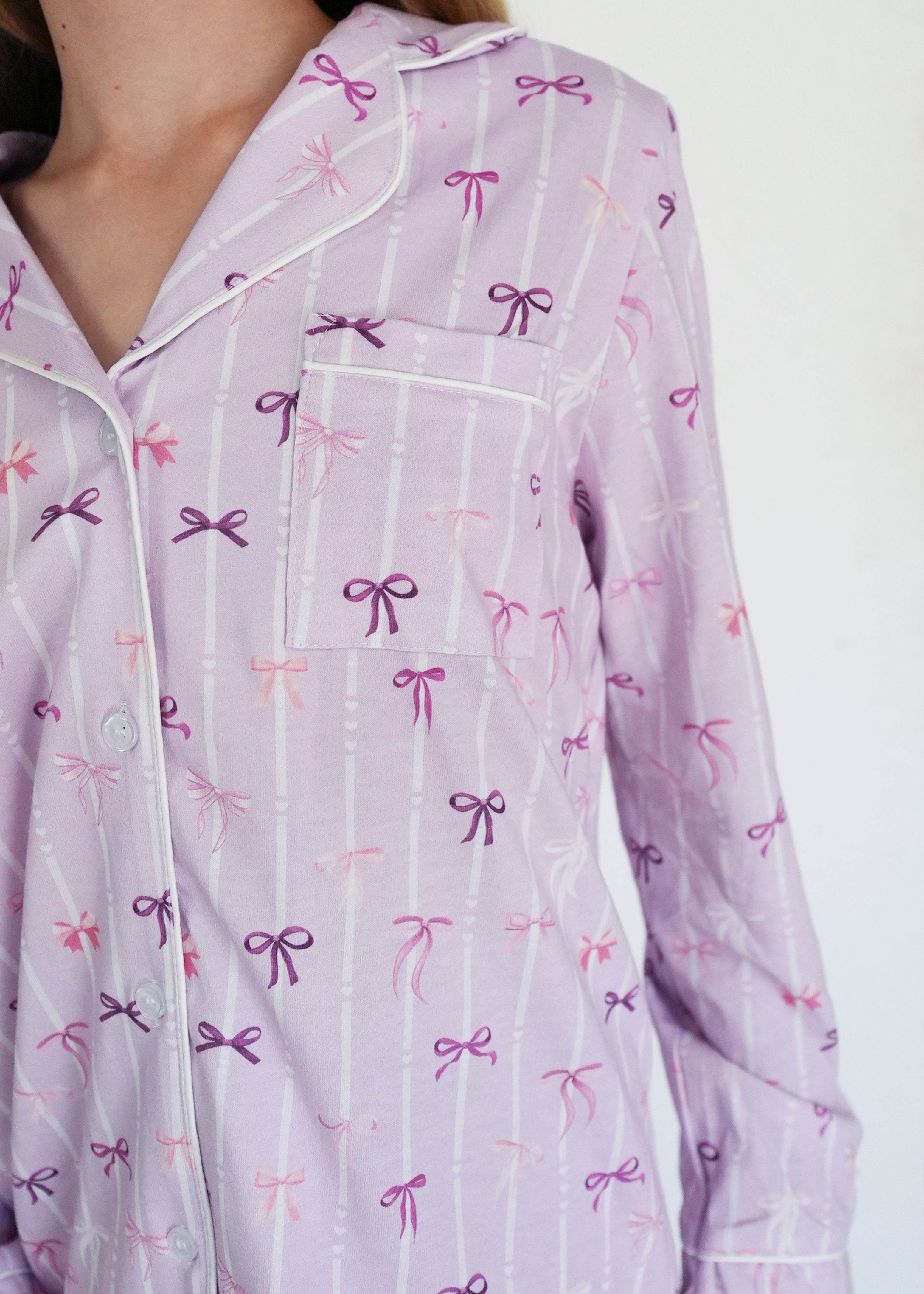 Night Sweet Thing Girls Lilac Ballet Bows Jersey Knit Cotton Long Pajama Set Christmas Gift Kids