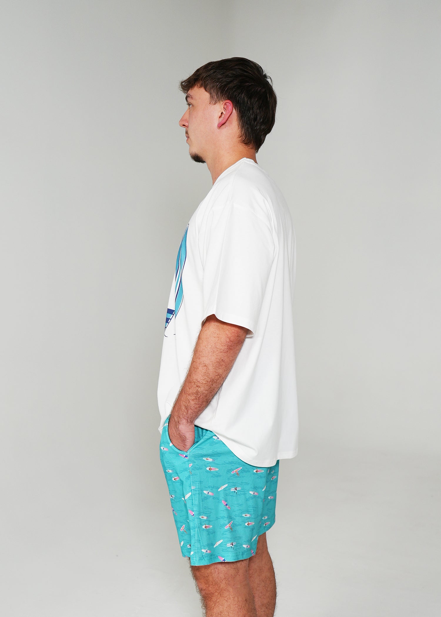 Night Sweet Thing Mens Ocean Drift T-Shirt & Short Pants PJ Set Satin T-Shirt Pajama Set