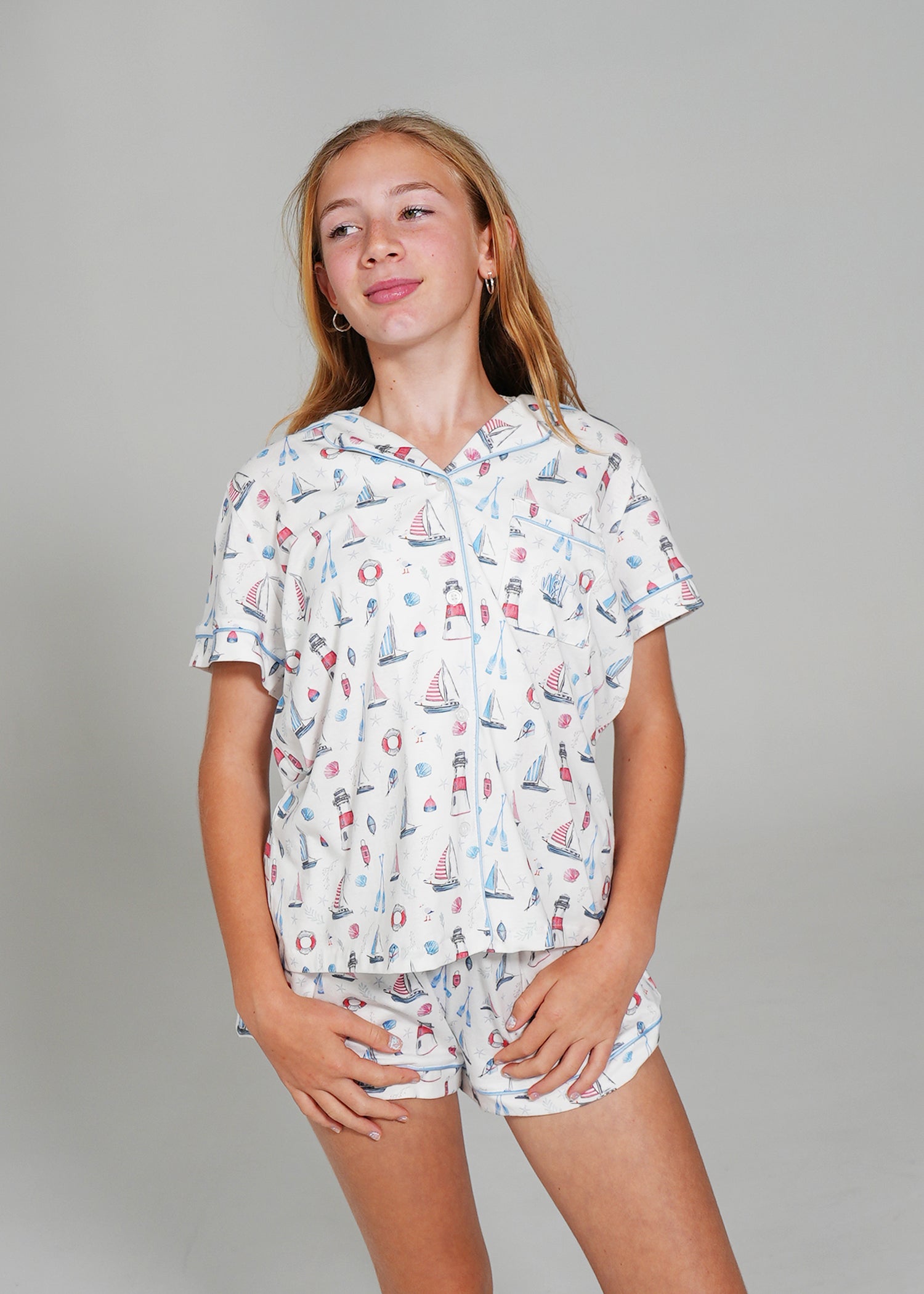 Night Sweet Thing Girls Sail Away Jersey Knit Cotton Short Pajama Set Kids