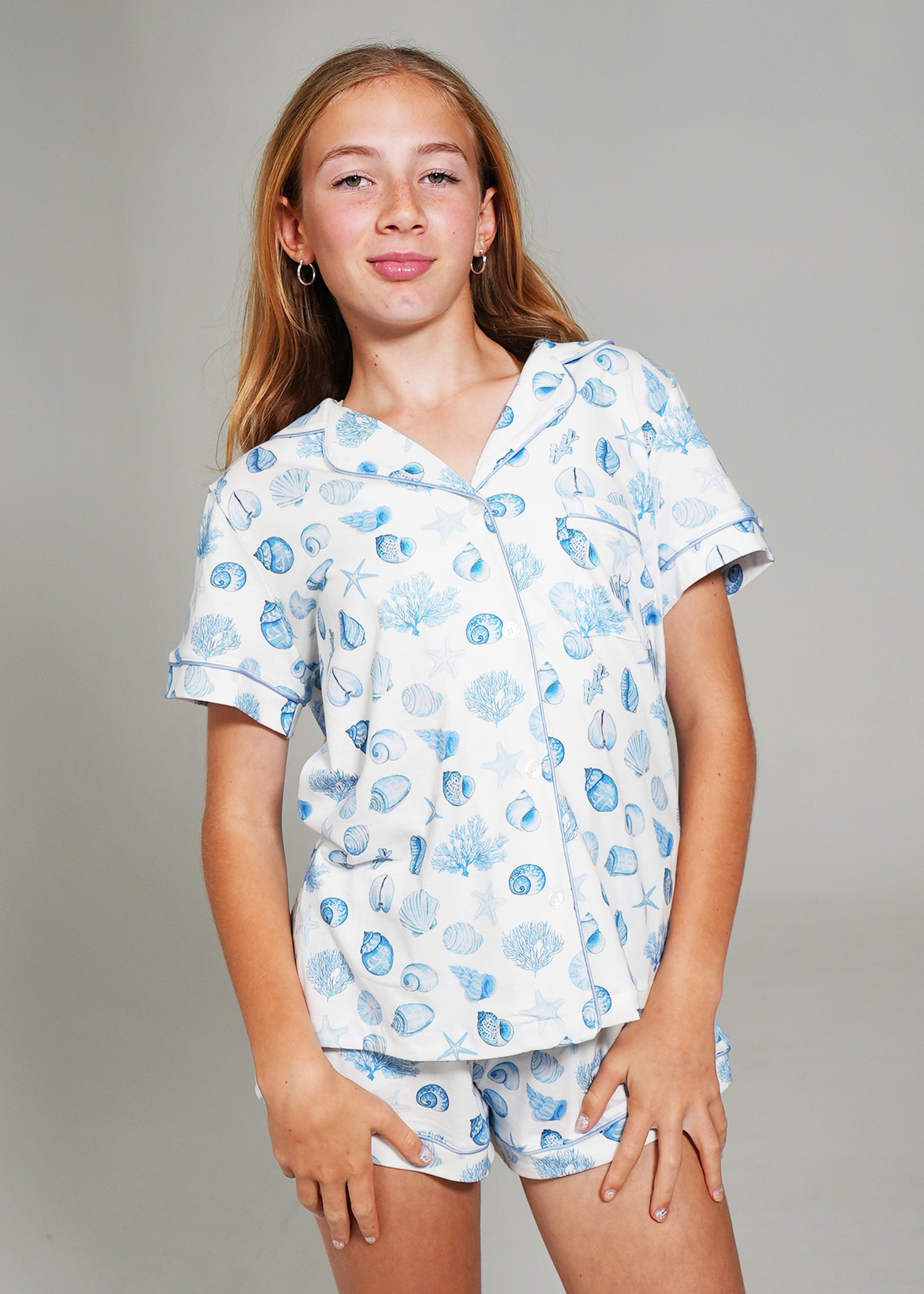 Night Sweet Thing Girls Seashell Sweetheart Jersey Knit Cotton Short Pajama Set Kids