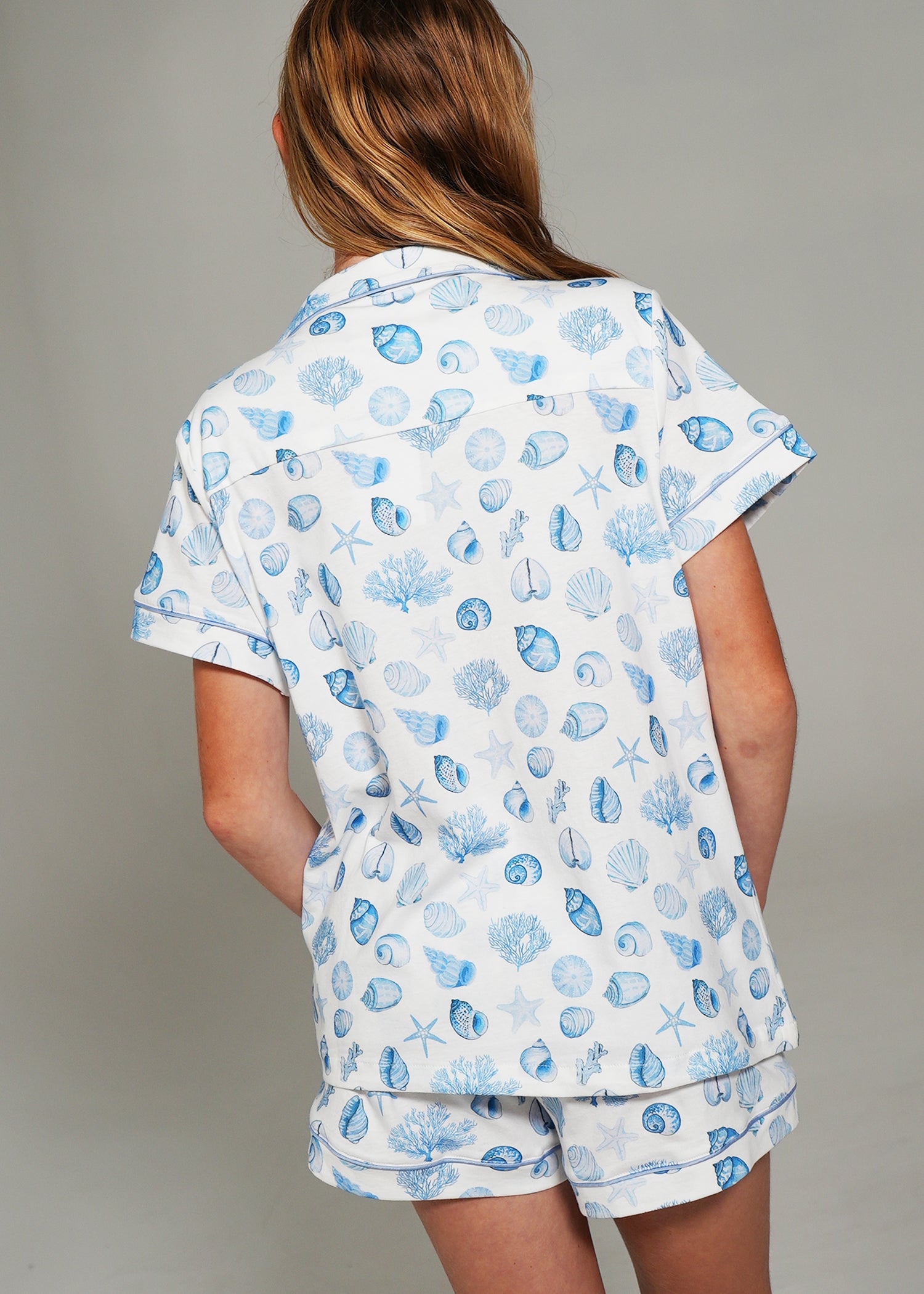 Night Sweet Thing Girls Seashell Sweetheart Jersey Knit Cotton Short Pajama Set Kids