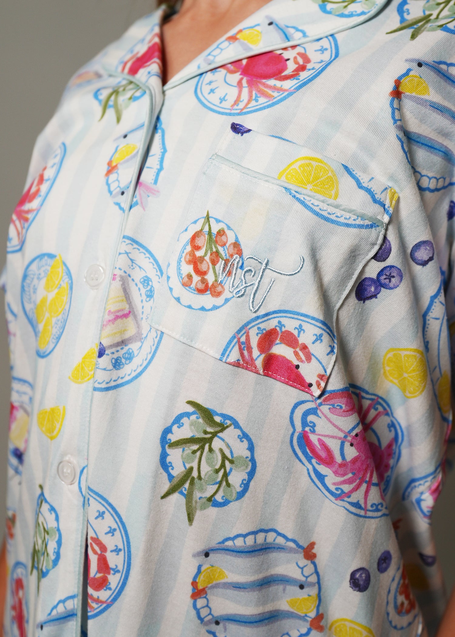 Night Sweet Thing Girls Seaside Picnic Jersey Knit Cotton Long Pajama Set Kids