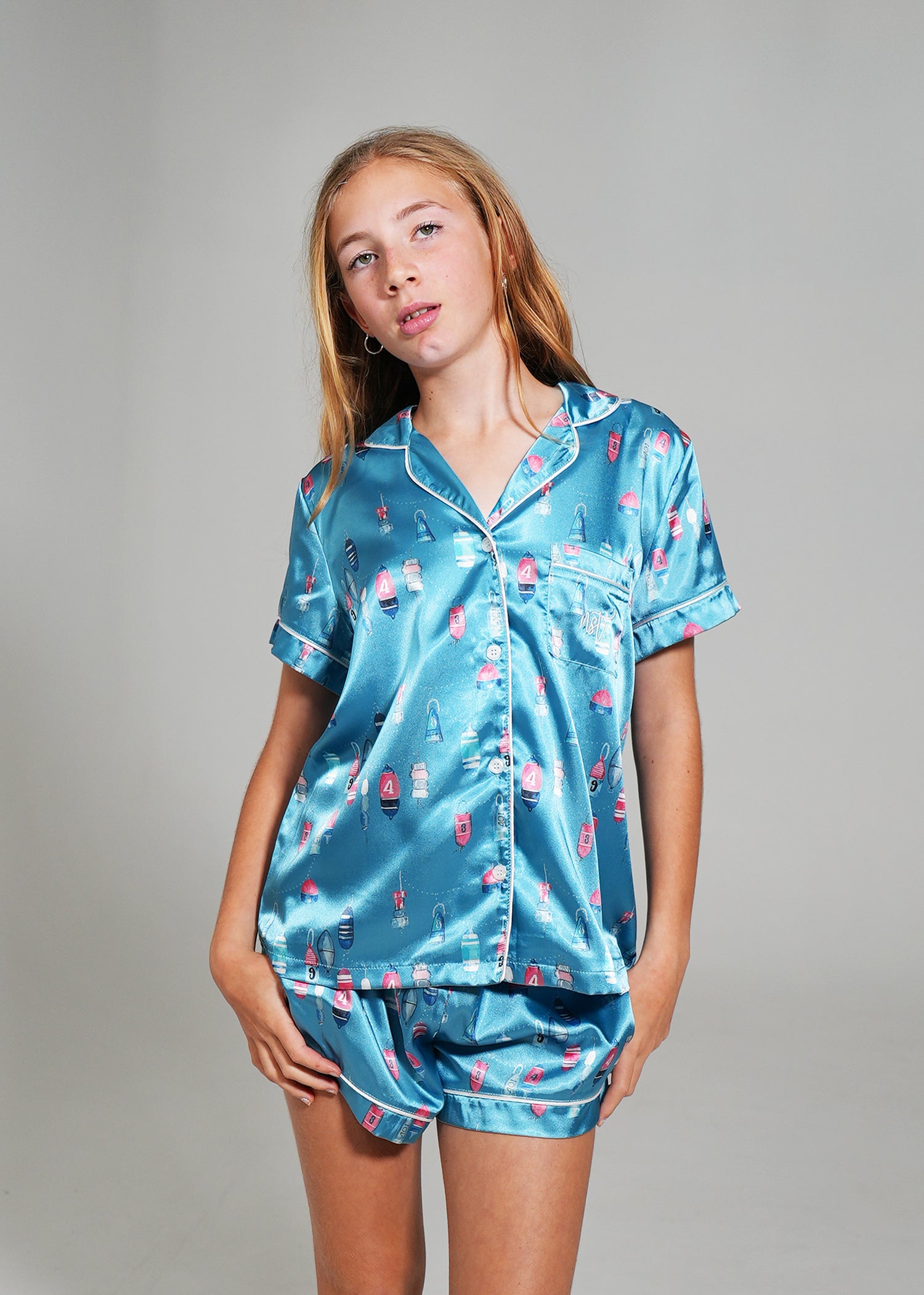 Night Sweet Thing Girls Buoy Oh Buoy Short Satin Short Pajama Set Kids