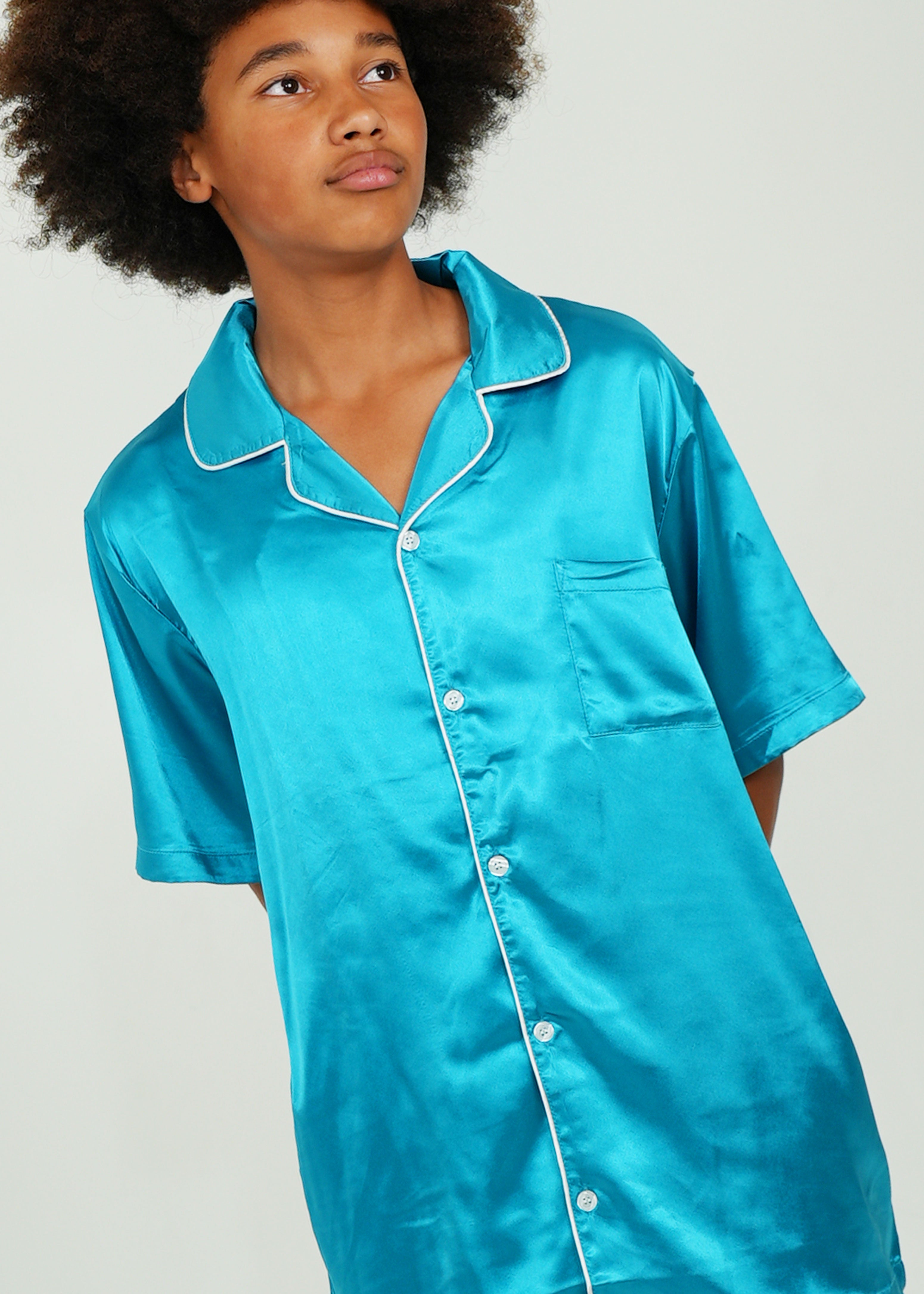 Night Sweet Thing Mens Turquoise Satin Short Pajama Set