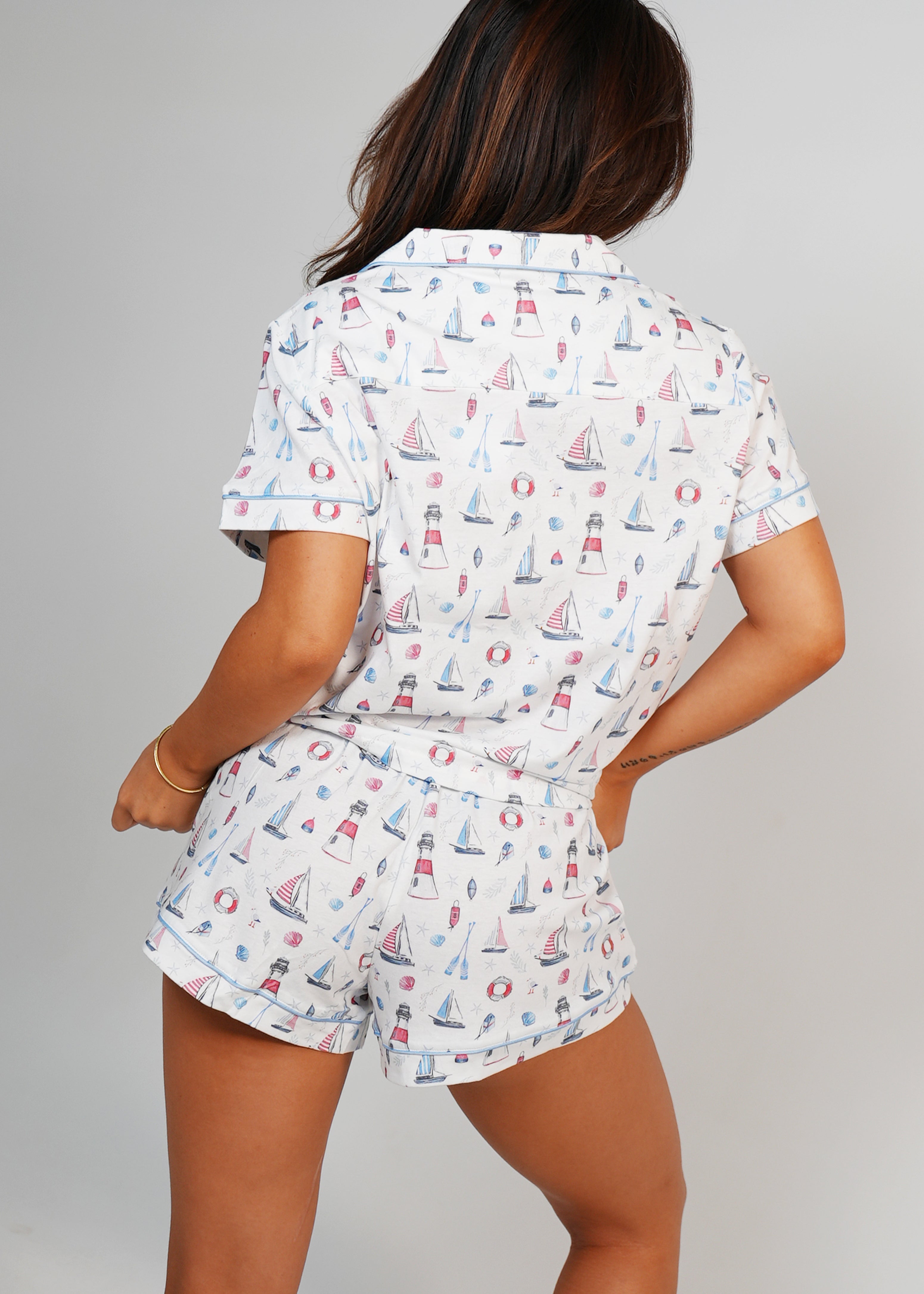 Night Sweet Thing Womens Sail Away Jersey Knit Cotton Short Pajama Set