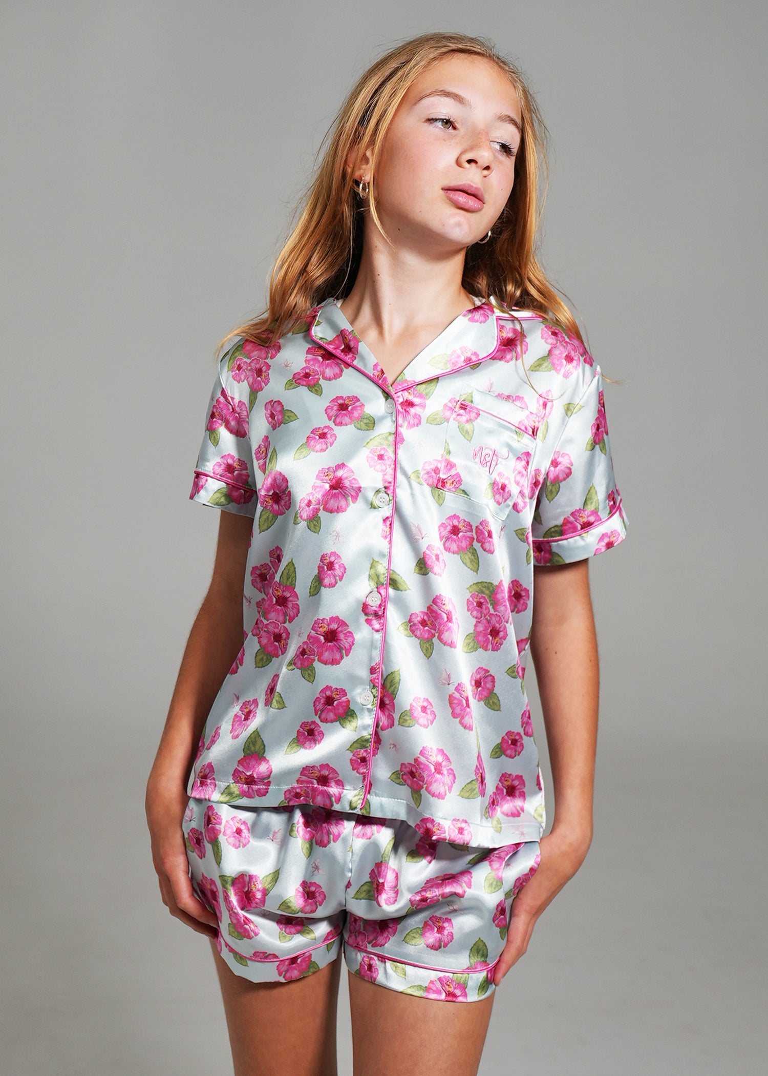 Night Sweet Thing Girls Flutter Garden Short Satin Short Pajama Set Kids
