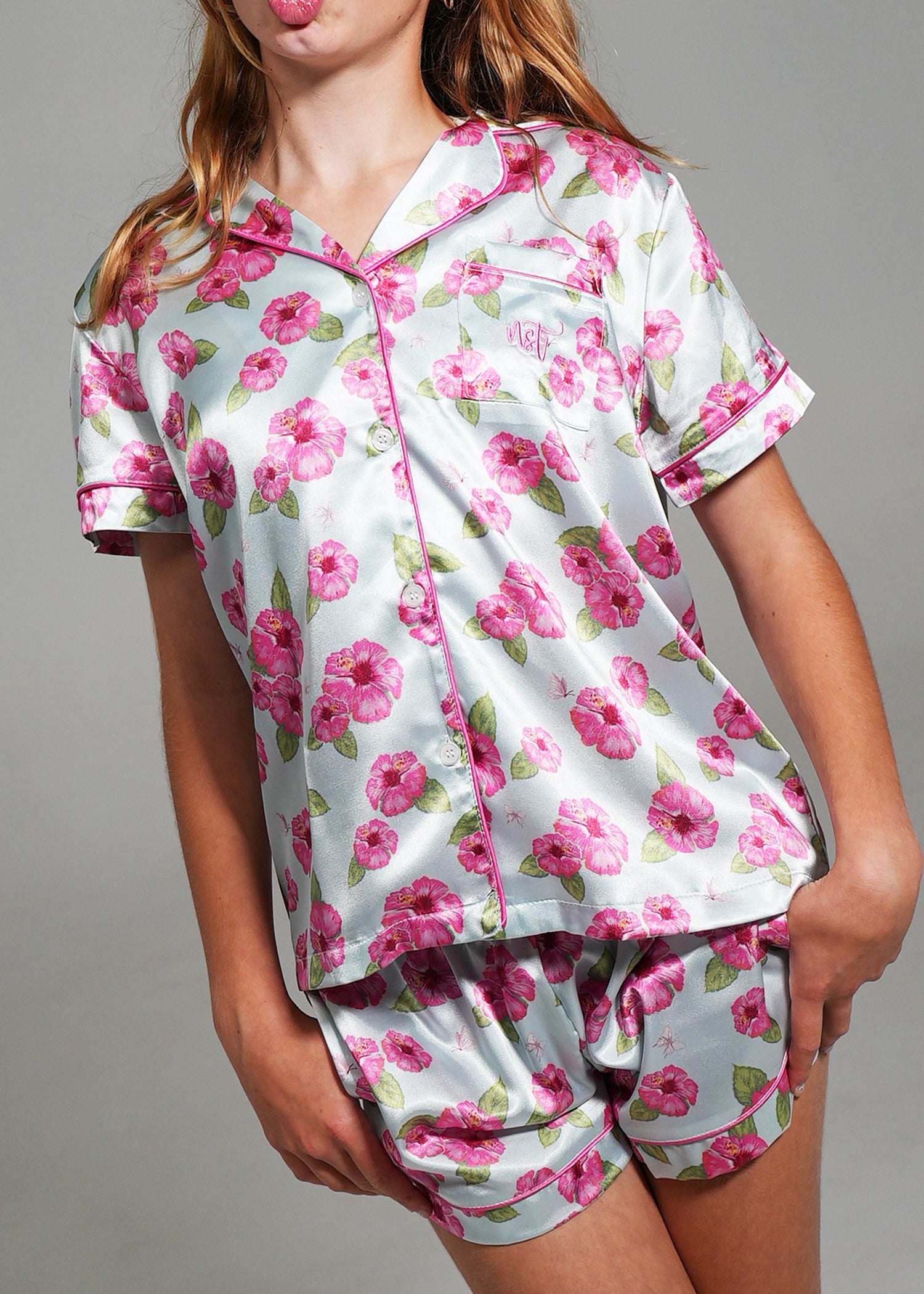 Night Sweet Thing Girls Flutter Garden Short Satin Short Pajama Set Kids