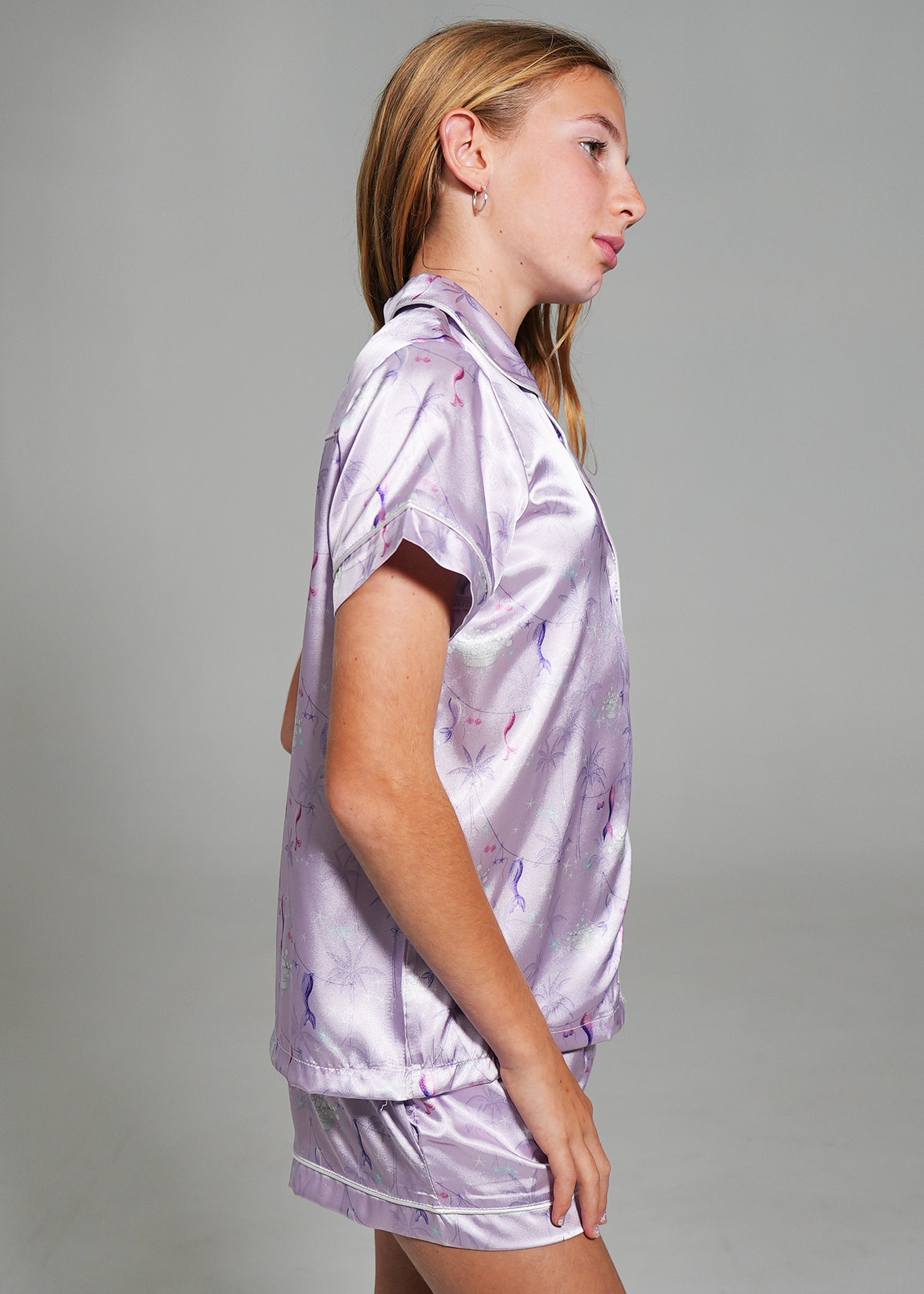 Night Sweet Thing Girls Lilac Coastal Dream Short Satin Short Pajama Set Kids