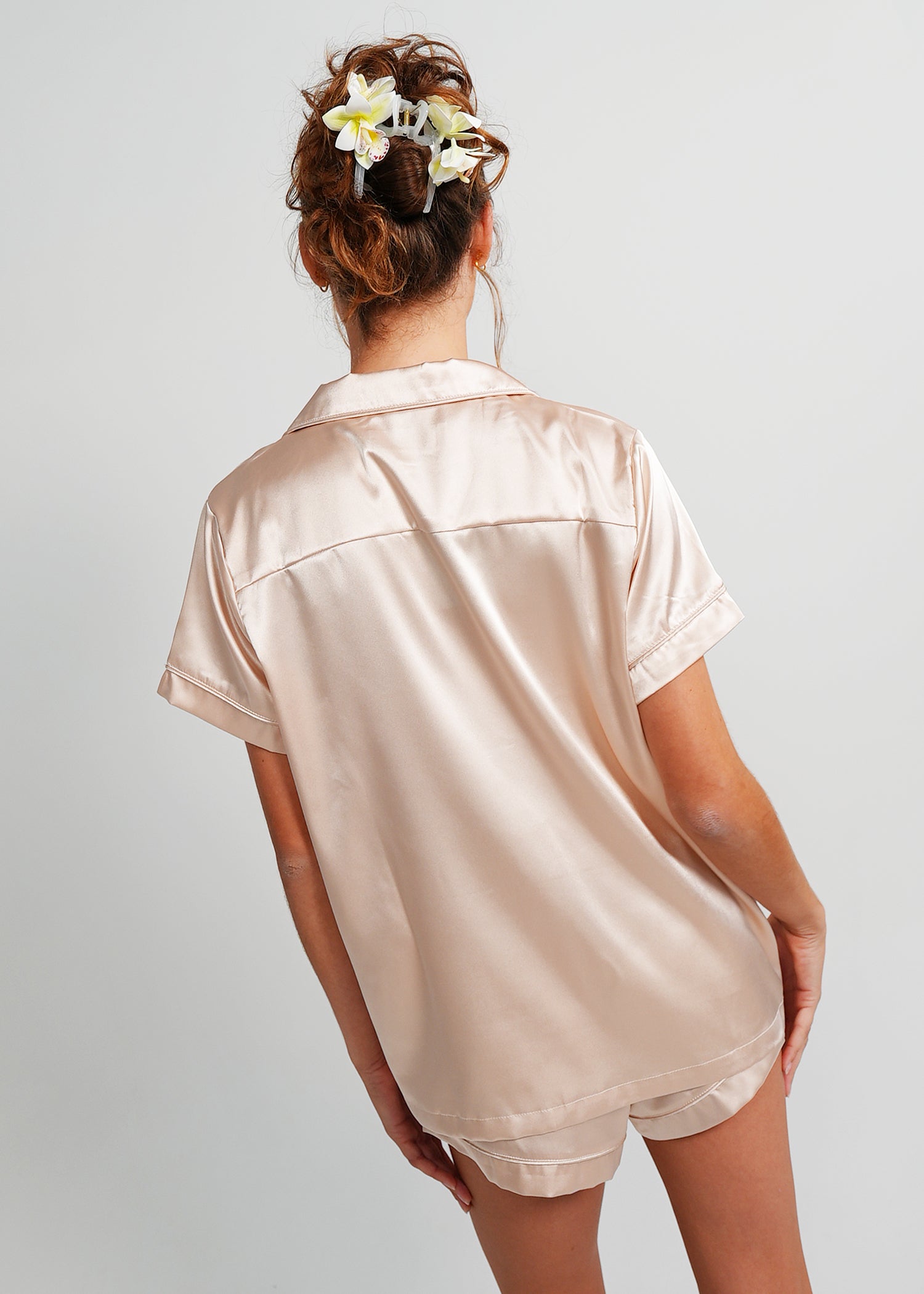 Night Sweet Thing Womens Almond Latte Satin Short Pajama Set
