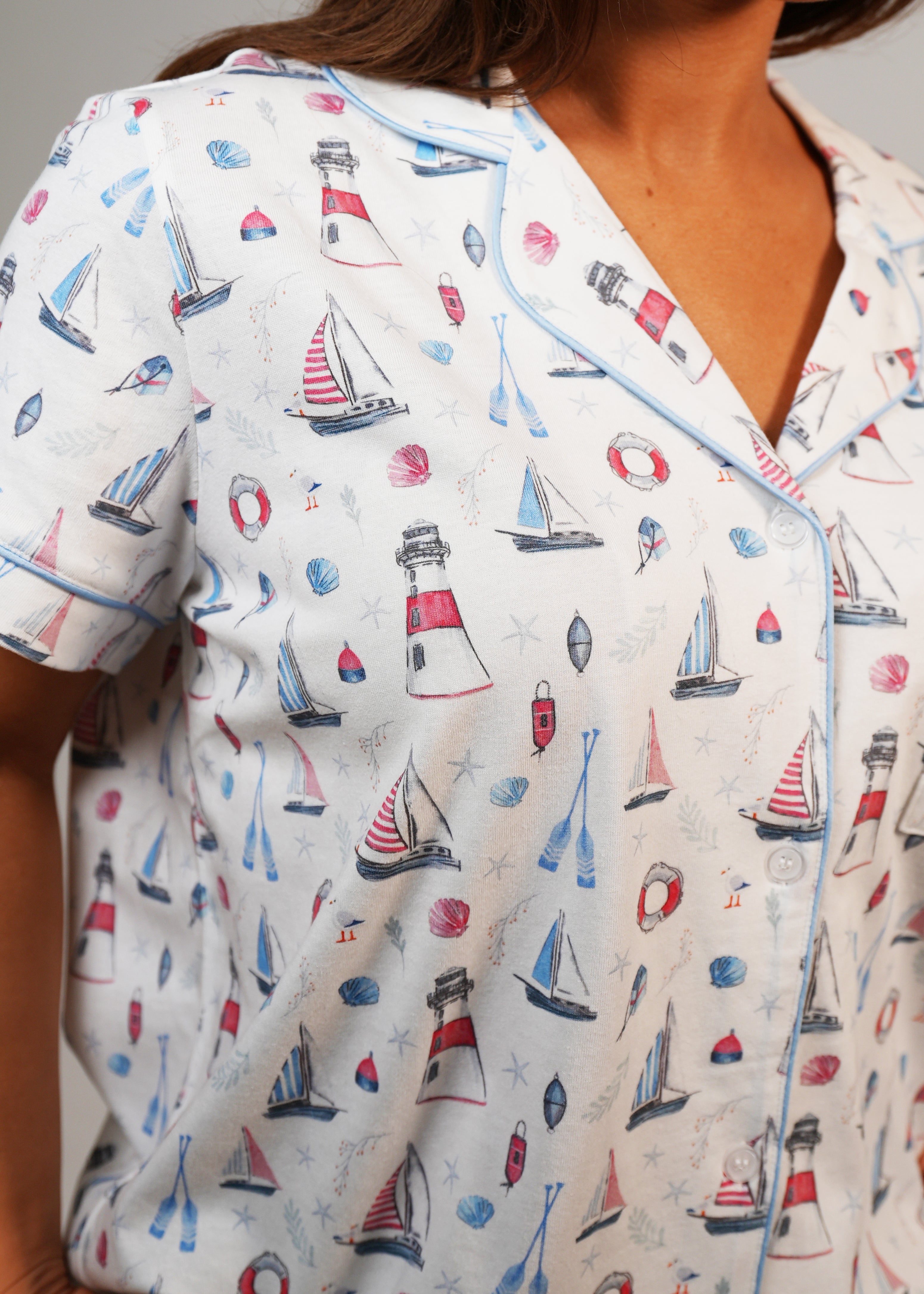 Night Sweet Thing Womens Sail Away Jersey Knit Cotton Short Pajama Set