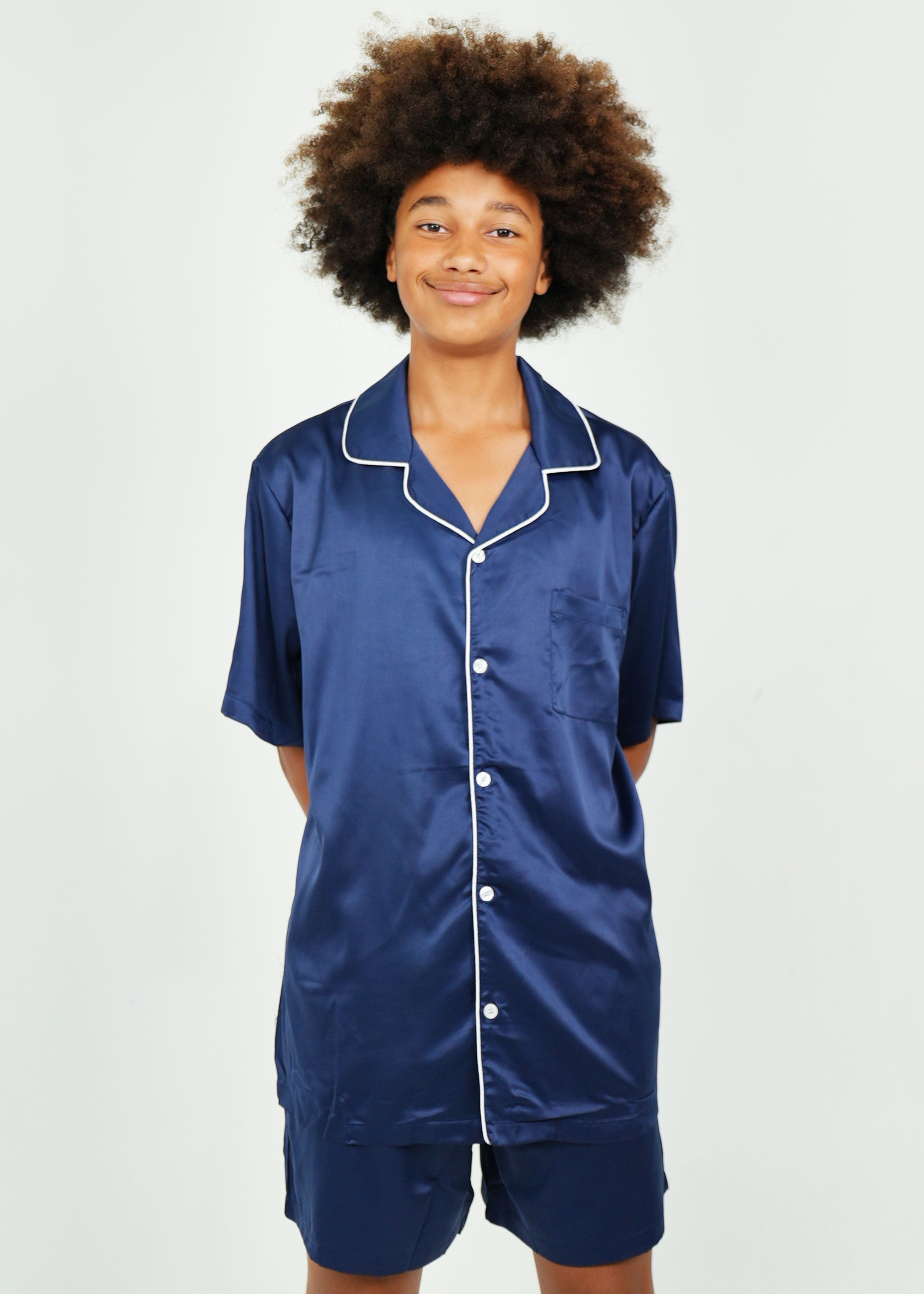 Night Sweet Thing Mens Navy Matte Satin Short Pajama Set