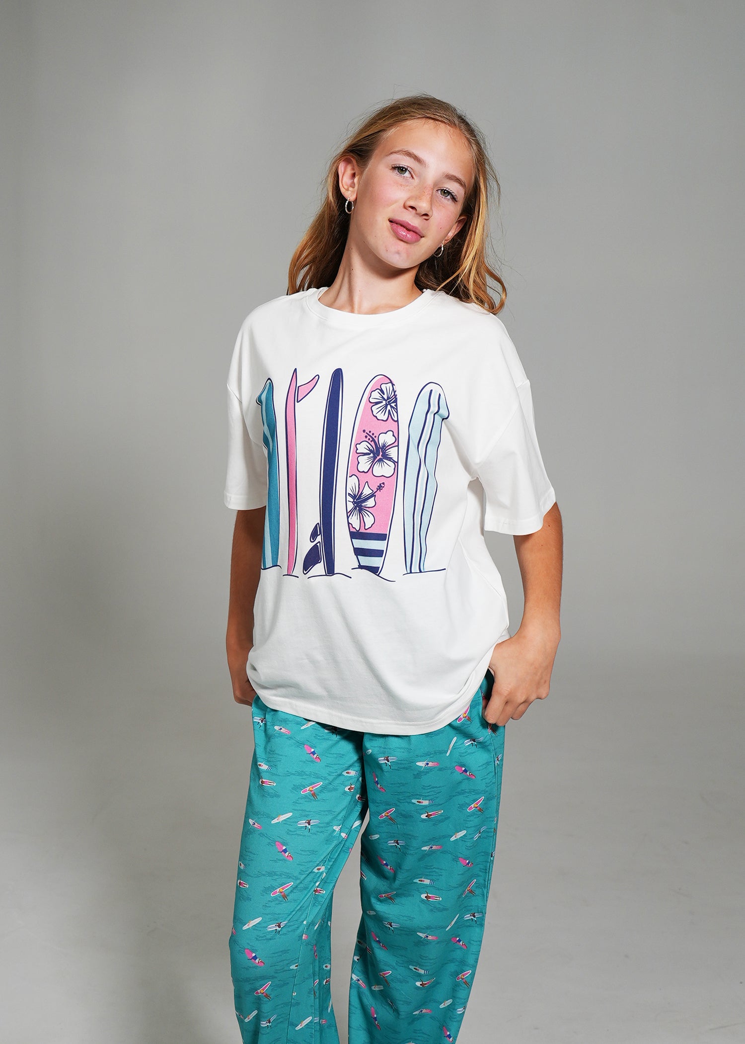 Night Sweet Thing Girls Ocean Drift T-Shirt & Long Pants PJ Set Satin T-Shirt Pajama Set Kids