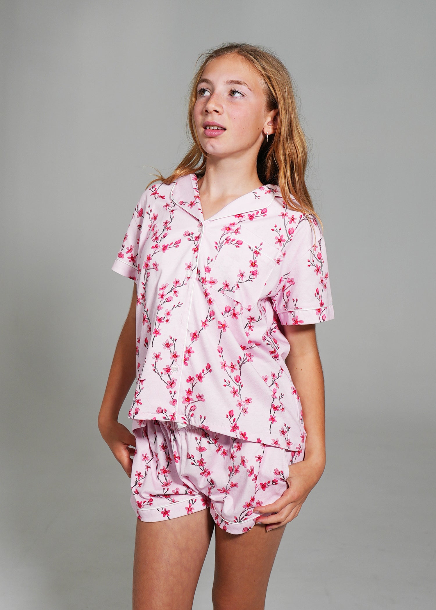 Night Sweet Thing Girls Cherry Blossom Jersey Knit Cotton Short Pajama Set Kids