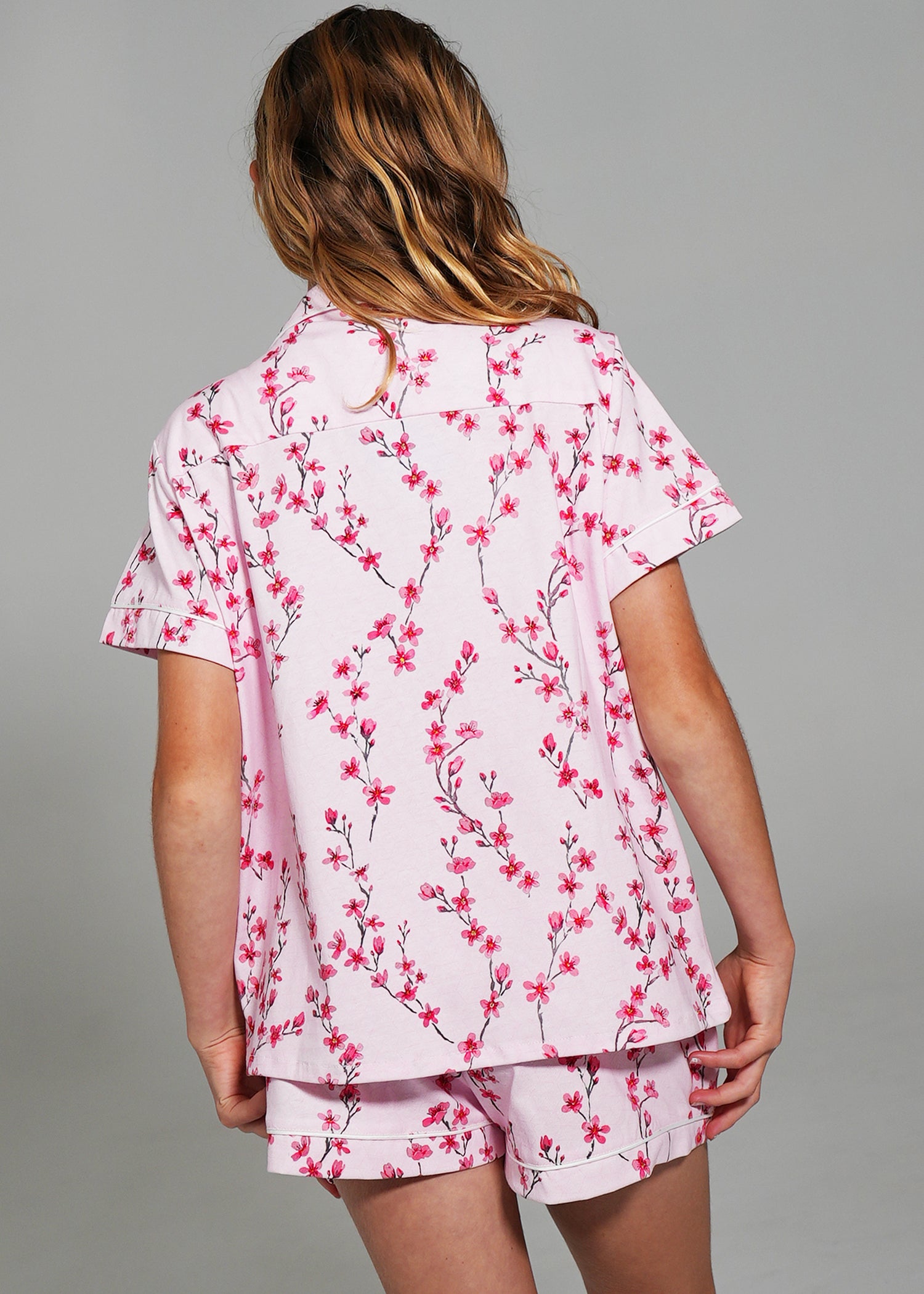 Night Sweet Thing Girls Cherry Blossom Jersey Knit Cotton Short Pajama Set Kids