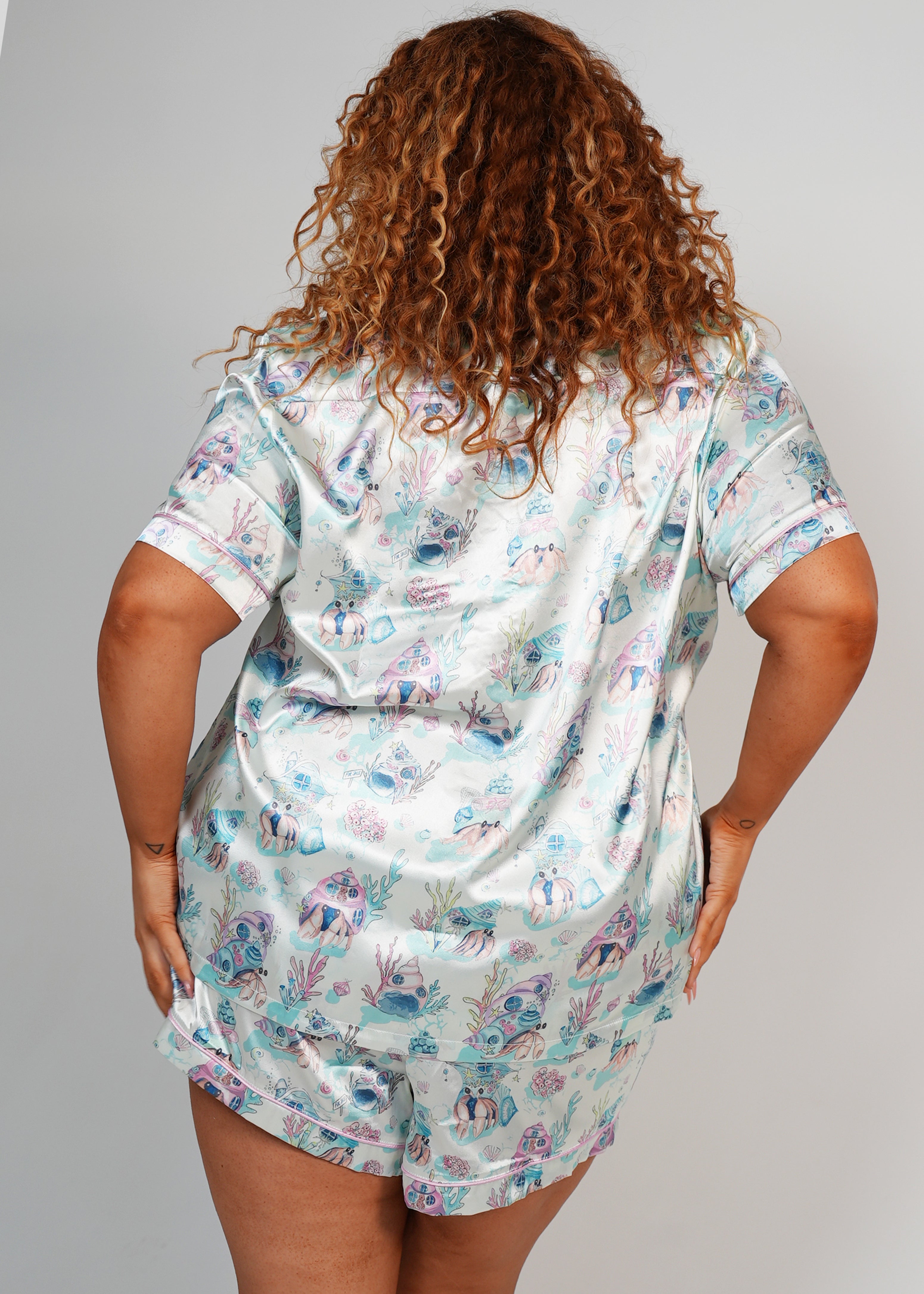 Night Sweet Thing Womens Hermit Dreams Satin Short Pajama Set