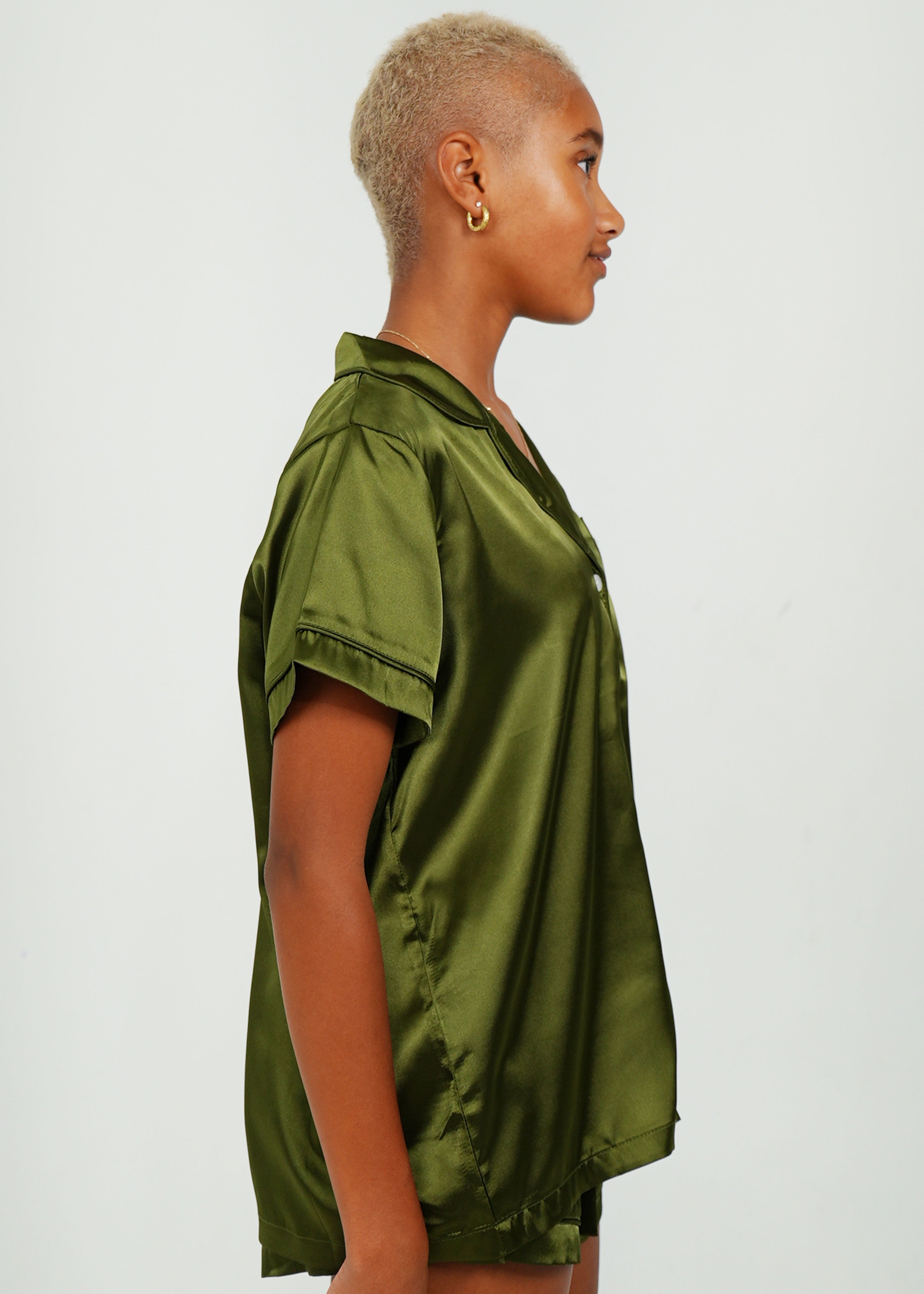 Night Sweet Thing Womens Olive Green Satin Short Pajama Set