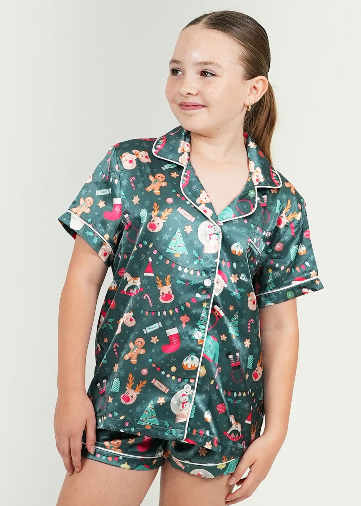 Night Sweet Thing Womens Christmas Party Green Satin Short Pajama Set Satin Short Pajama Set Christmas Gift Kids