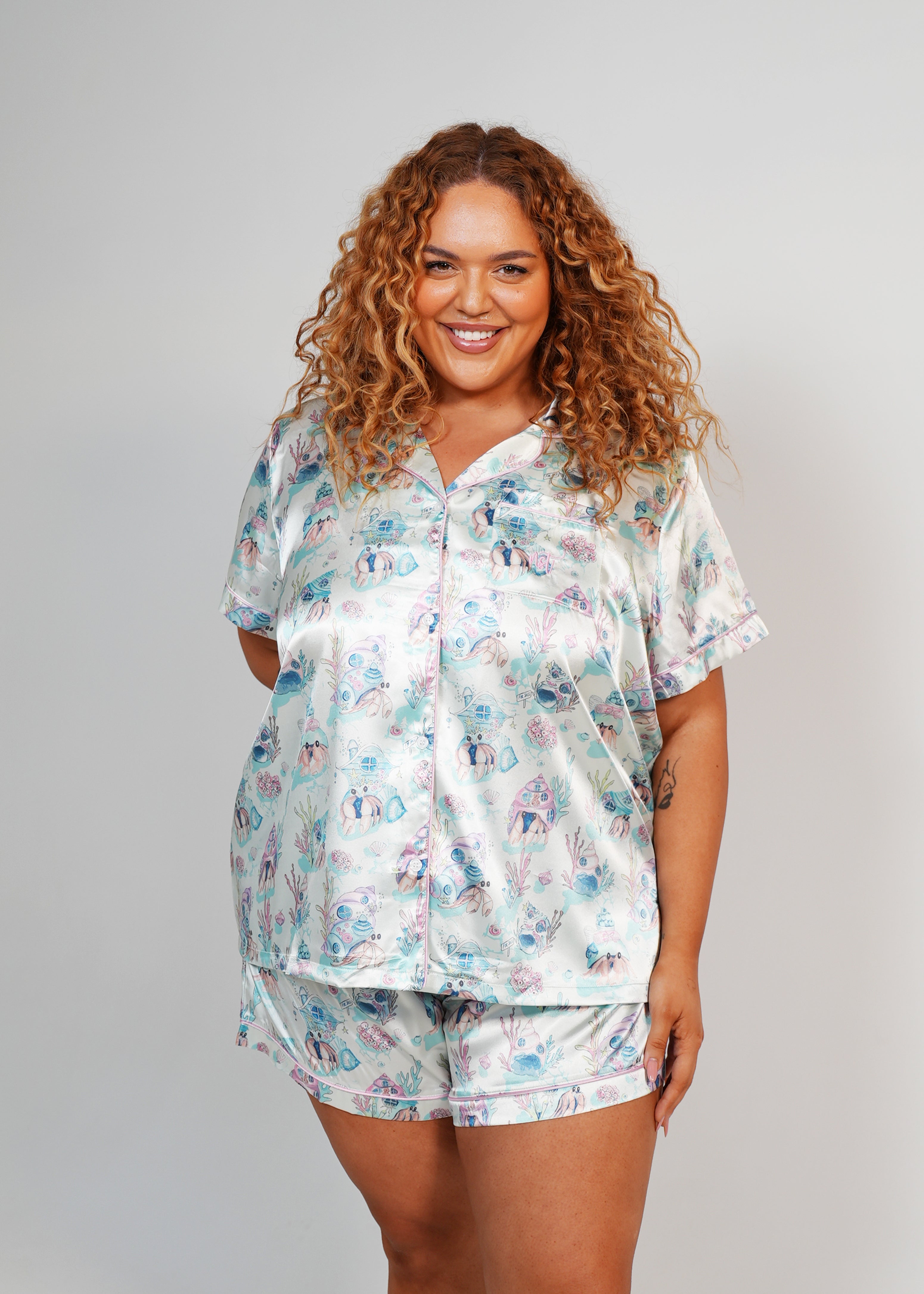 Night Sweet Thing Womens Hermit Dreams Satin Short Pajama Set