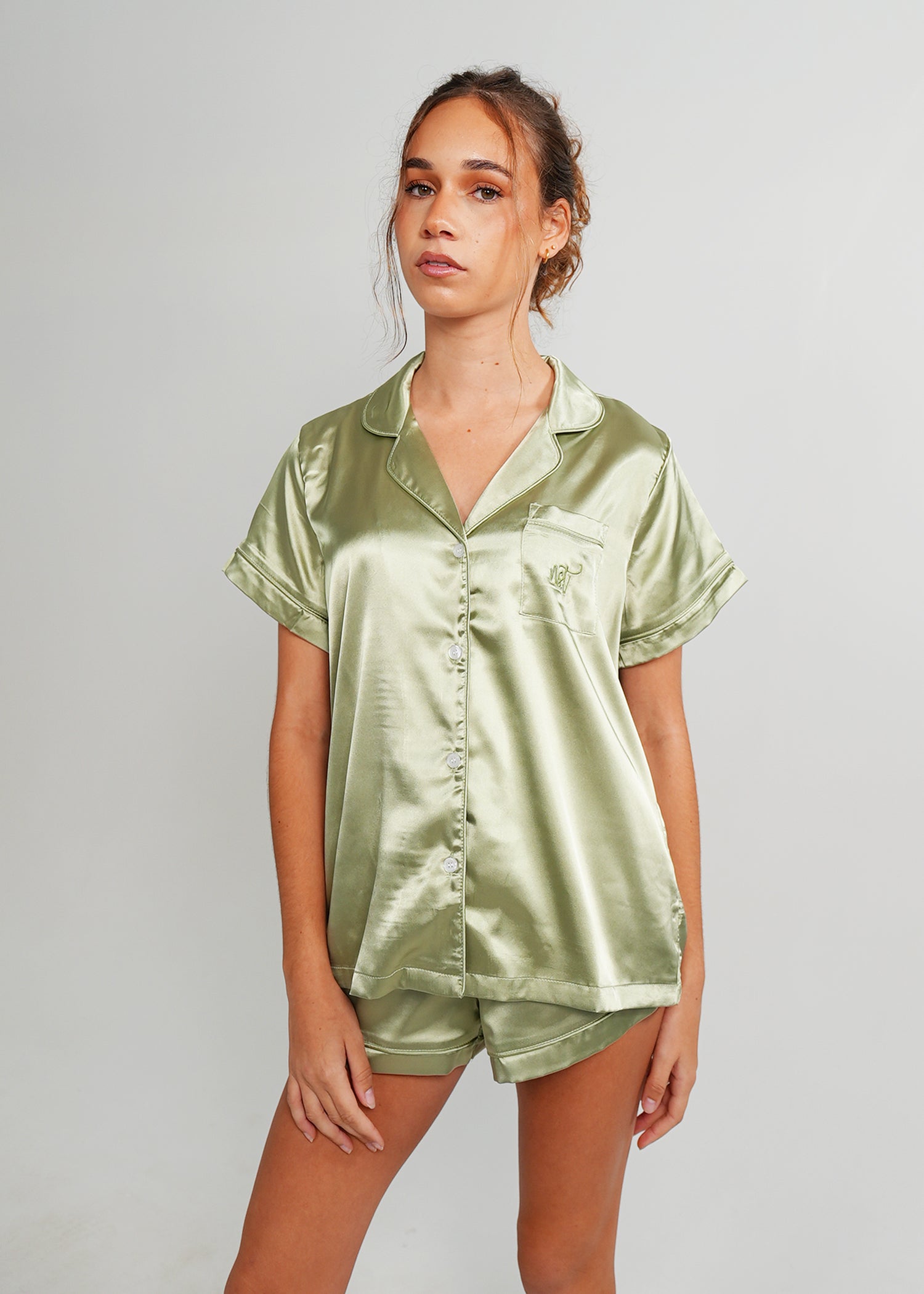 Night Sweet Thing Womens Gum Leaf Satin Short Pajama Set