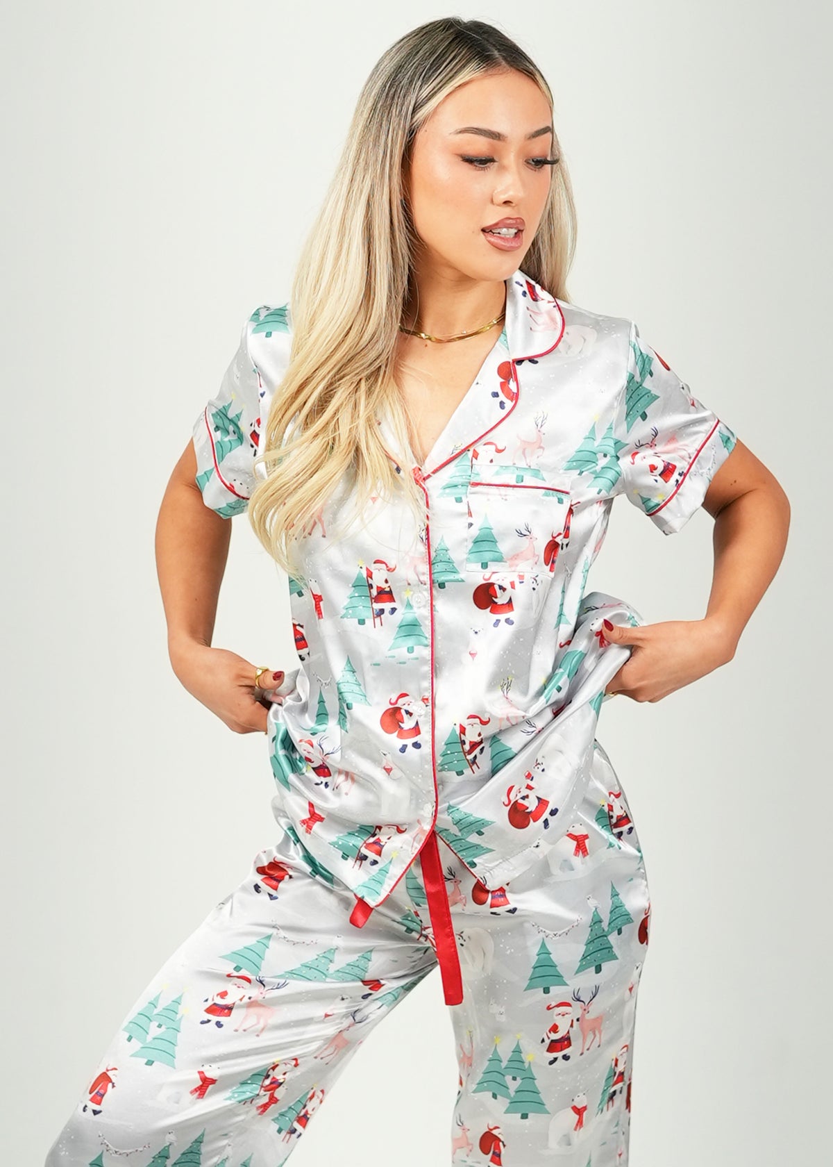 Night Sweet Thing Womens Winter Wonderland Satin Long Pj Set Satin Long Pajama Set Christmas Gift Kids