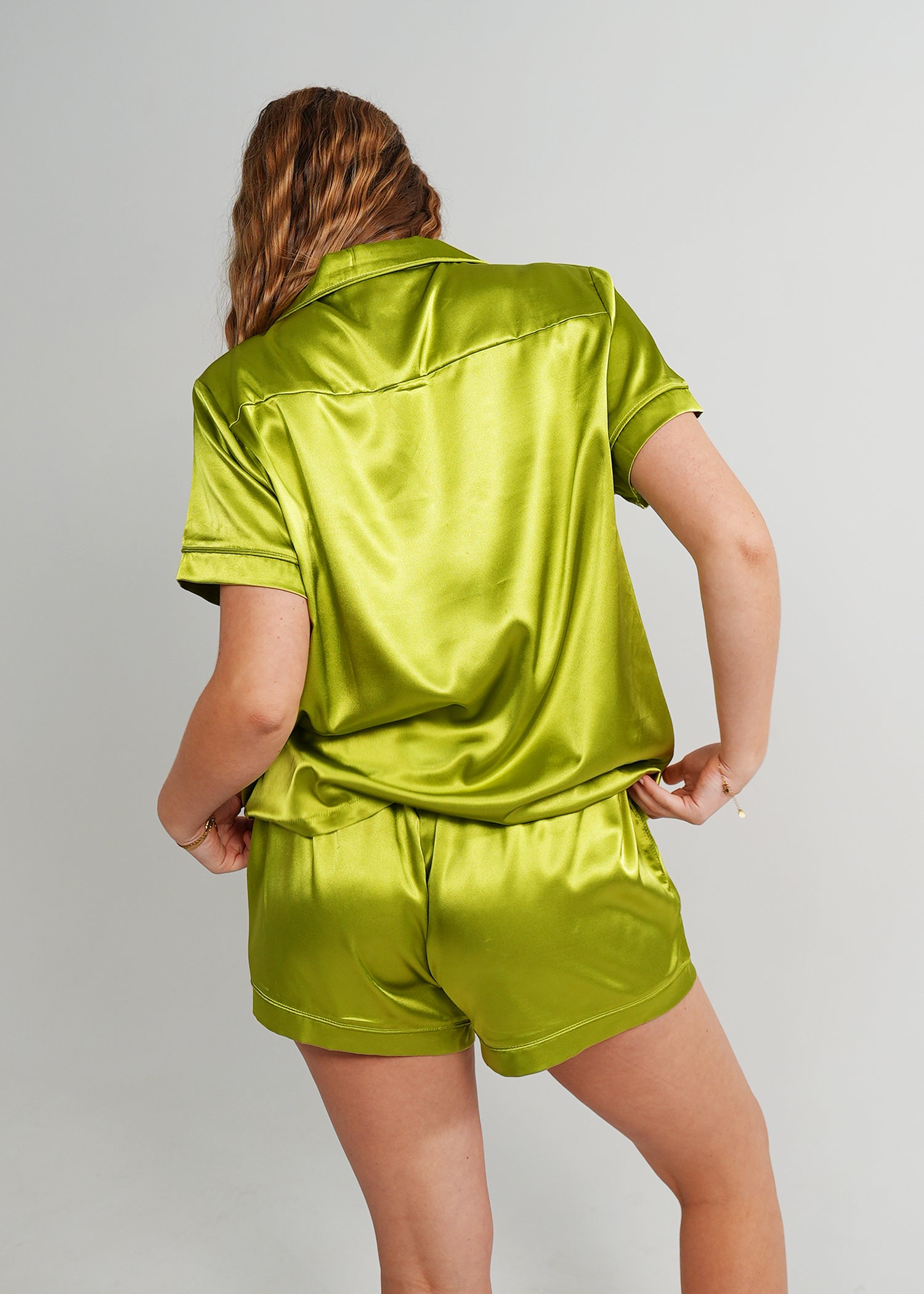 Night Sweet Thing Womens Green Apple Satin Short Pajama Set