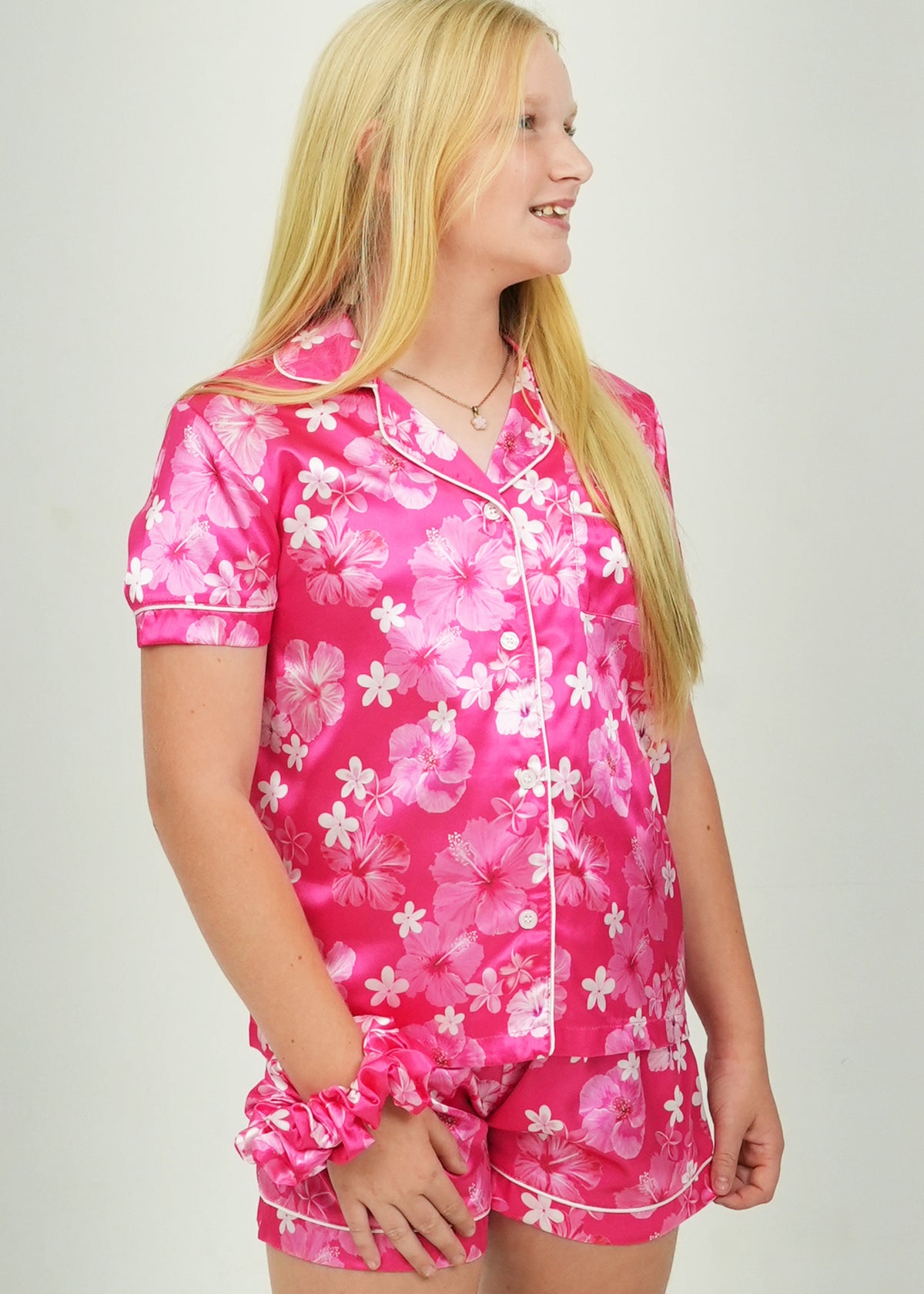 Night Sweet Thing Girls Hawaiian Daze Pink Satin Short Pajama Set Kids
