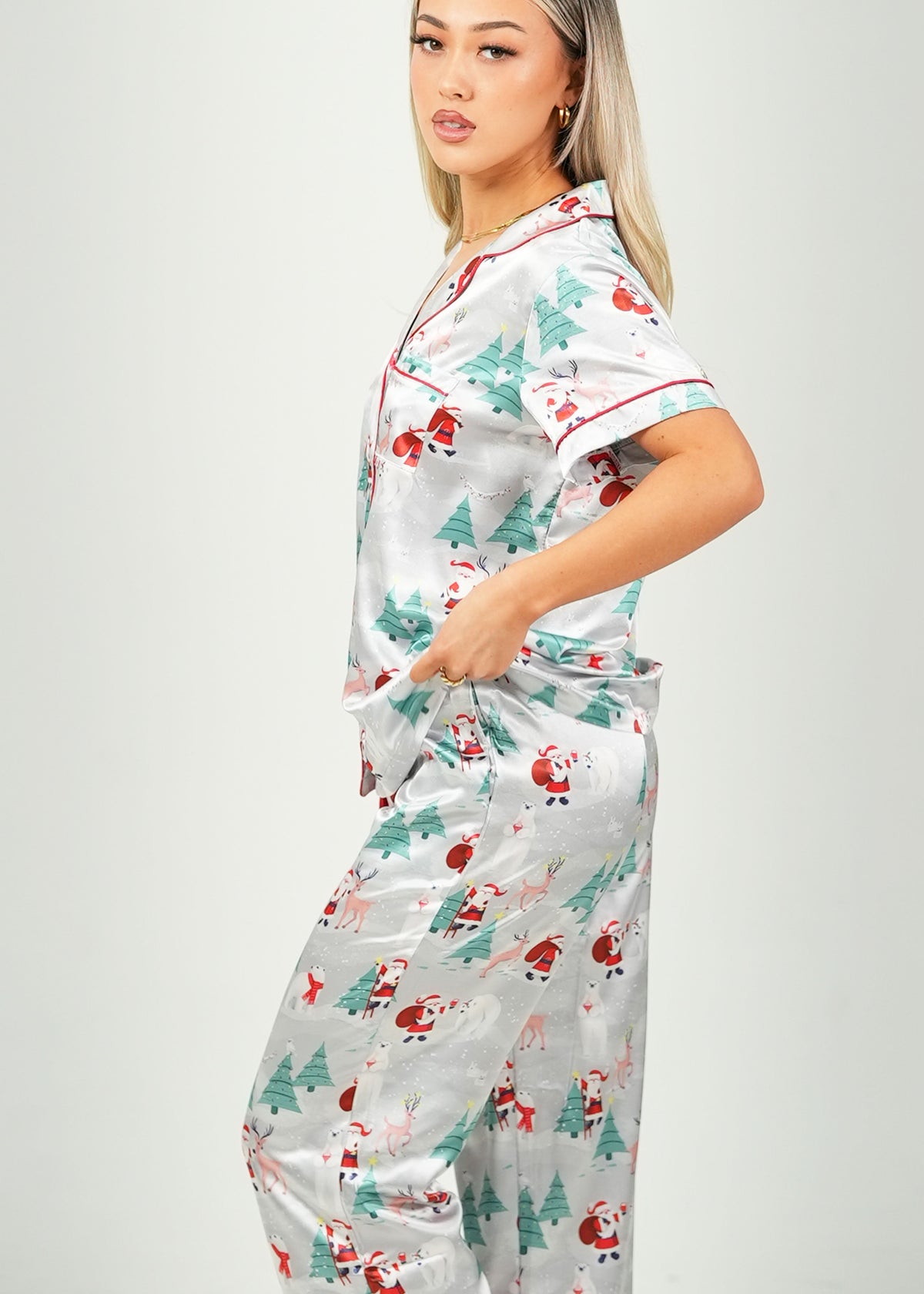 Night Sweet Thing Womens Winter Wonderland Satin Long Pj Set Satin Long Pajama Set Christmas Gift Kids