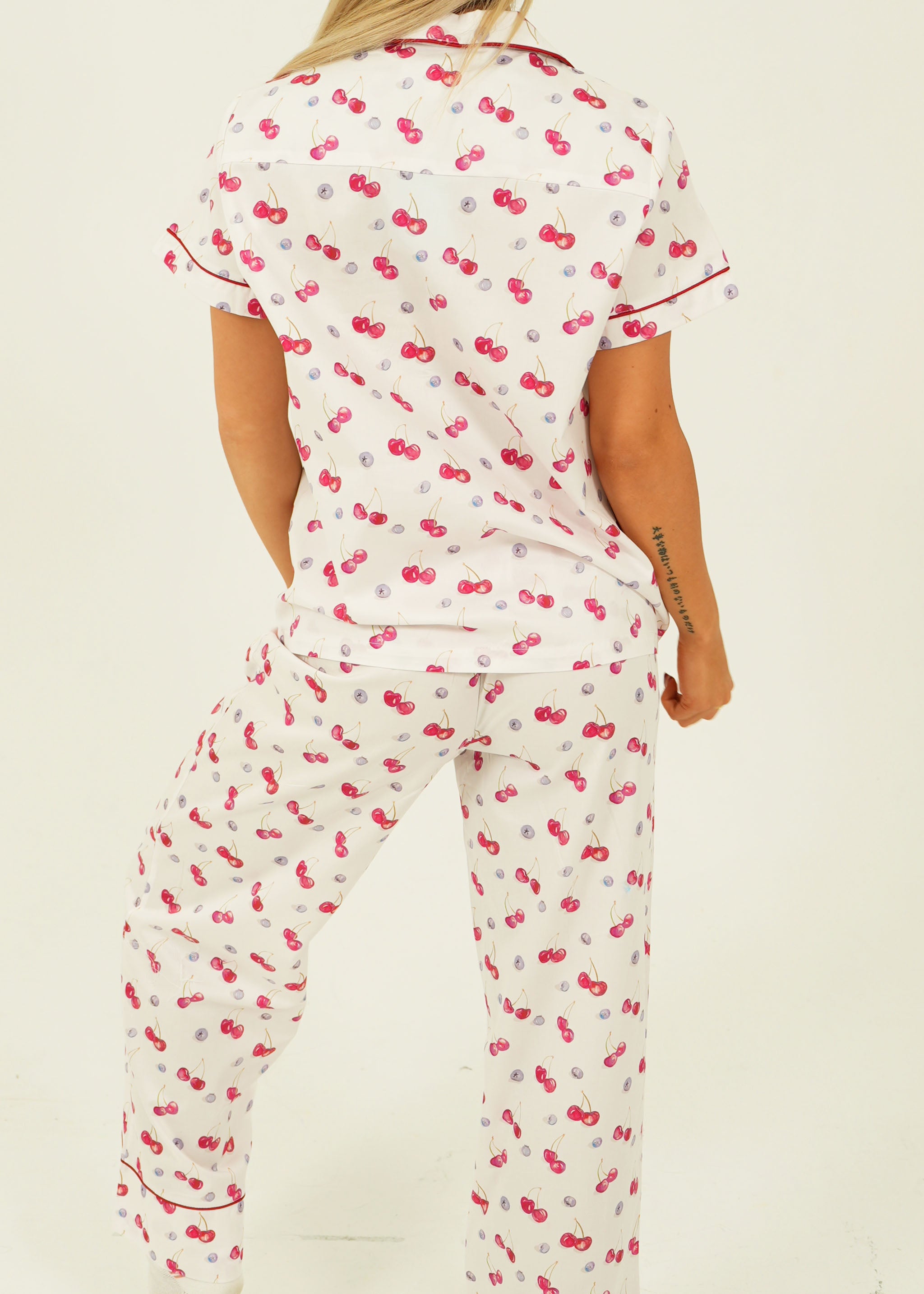Womens Cherries and Berries Cotton Long Pyjama Set