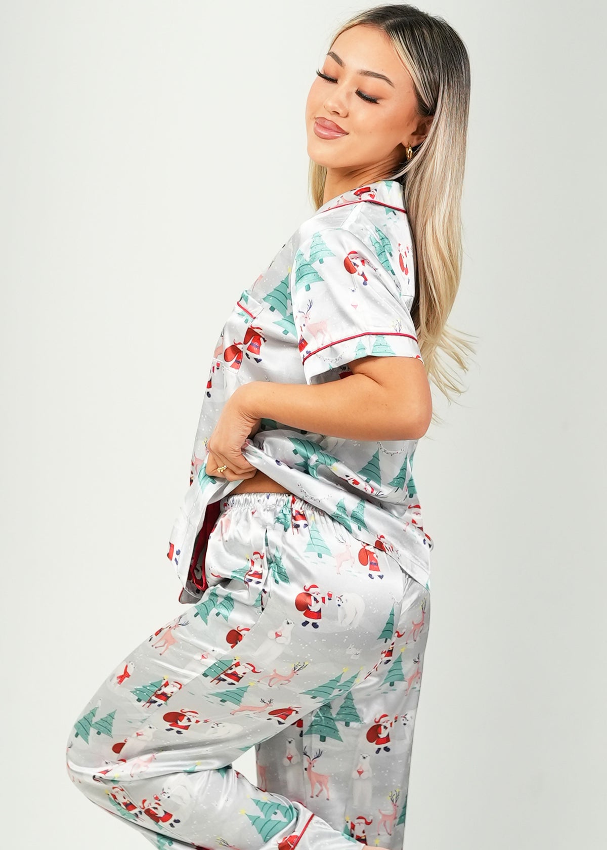 Night Sweet Thing Womens Winter Wonderland Satin Long Pj Set Satin Long Pajama Set Christmas Gift Kids