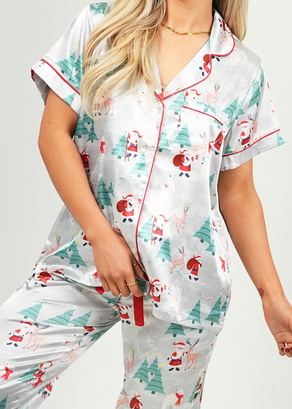 Night Sweet Thing Womens Winter Wonderland Satin Long Pj Set Satin Long Pajama Set Christmas Gift Kids