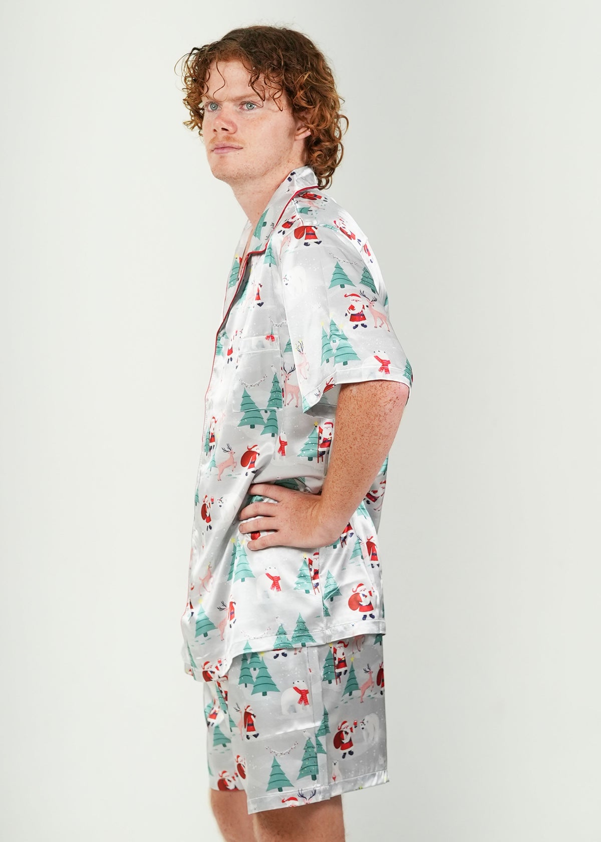 Night Sweet Thing Mens Winter Wonderland Satin Short Pajama Set Christmas Gift