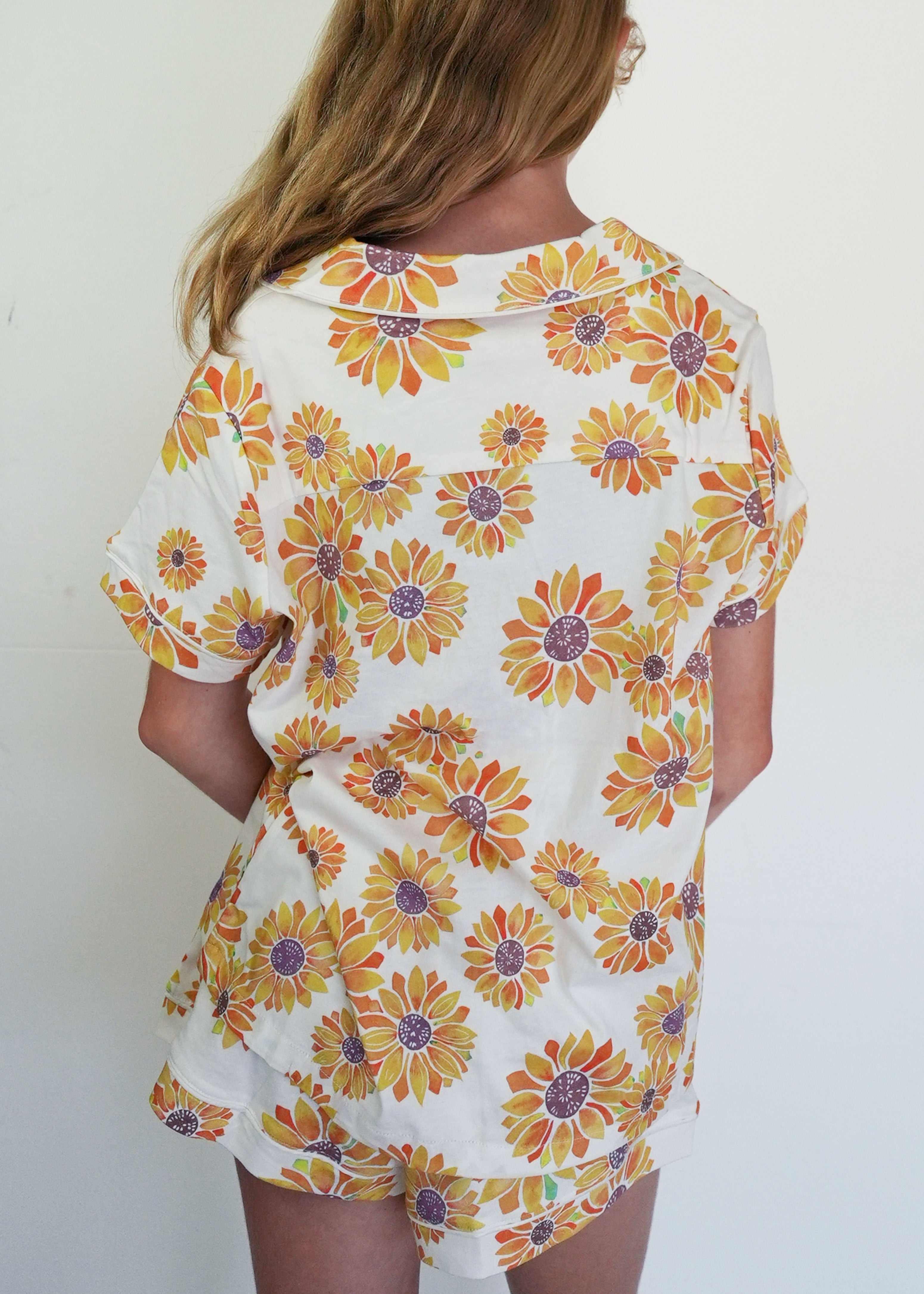 Night Sweet Thing Girls Sunflower Jersey Knit Cotton Short Pajama Set Kids