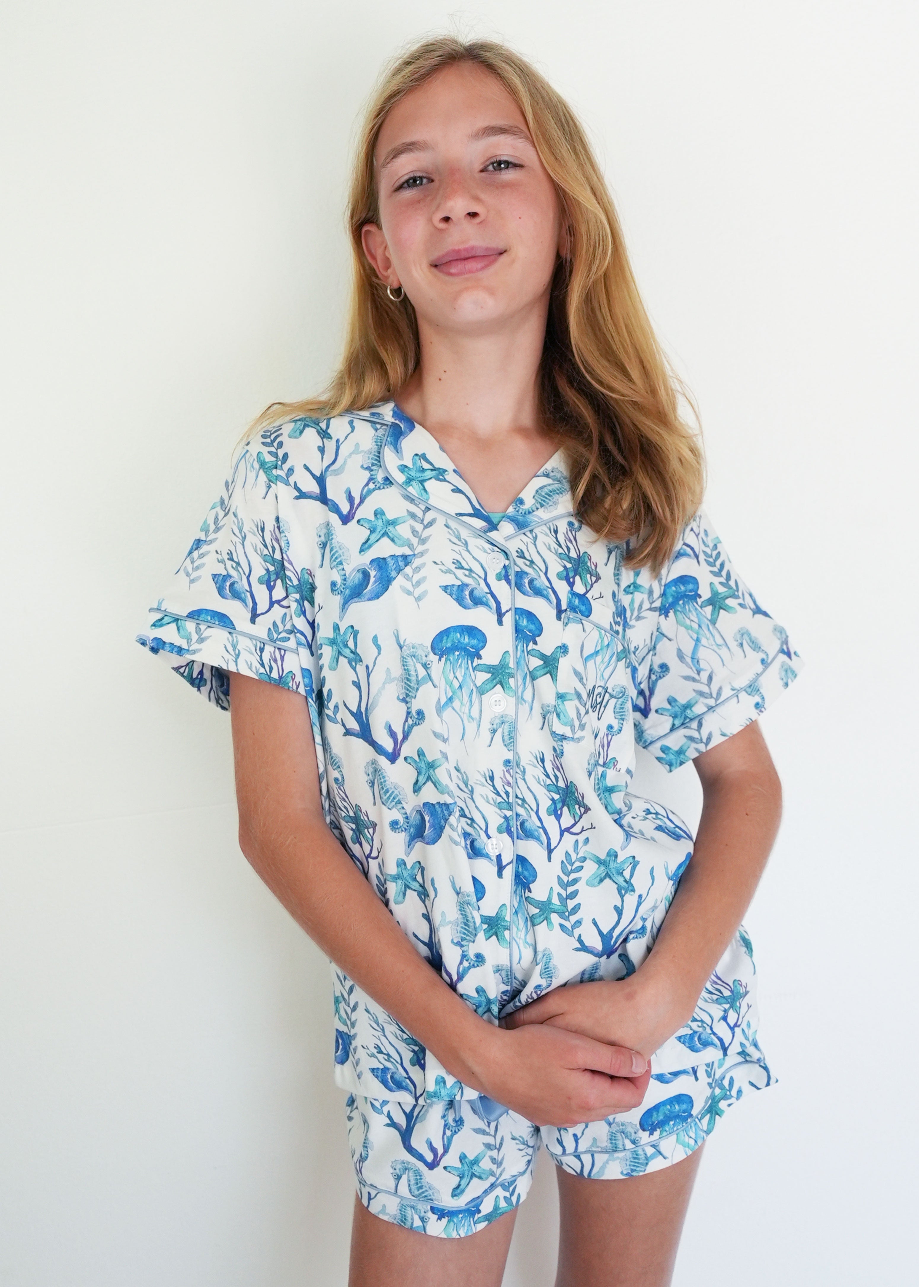 Night Sweet Thing Girls Sea Life Jersey Knit Cotton Short Pajama Set Kids