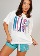 Night Sweet Thing Womens Ocean Drift T-Shirt & Short Pants PJ Set Satin T-Shirt Pajama Set