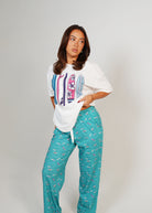 Night Sweet Thing Womens Ocean Drift T-Shirt & Long Pants PJ Set Satin T-Shirt Pajama Set