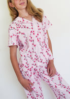 Night Sweet Thing Girls Cherry Blossom Jersey Knit Cotton Long Pajama Set Kids