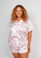 Night Sweet Thing Womens Blush Clamshell Satin Short Pajama Set
