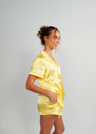 Night Sweet Thing Womens Lemon Yellow Satin Short Pajama Set
