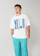 Night Sweet Thing Mens Ocean Drift T-Shirt & Long Pants PJ Set Satin T-Shirt Pajama Set