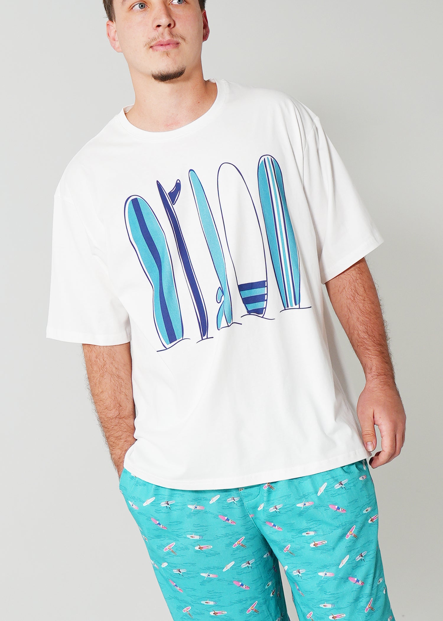 Night Sweet Thing Mens Ocean Drift T-Shirt & Long Pants PJ Set Satin T-Shirt Pajama Set