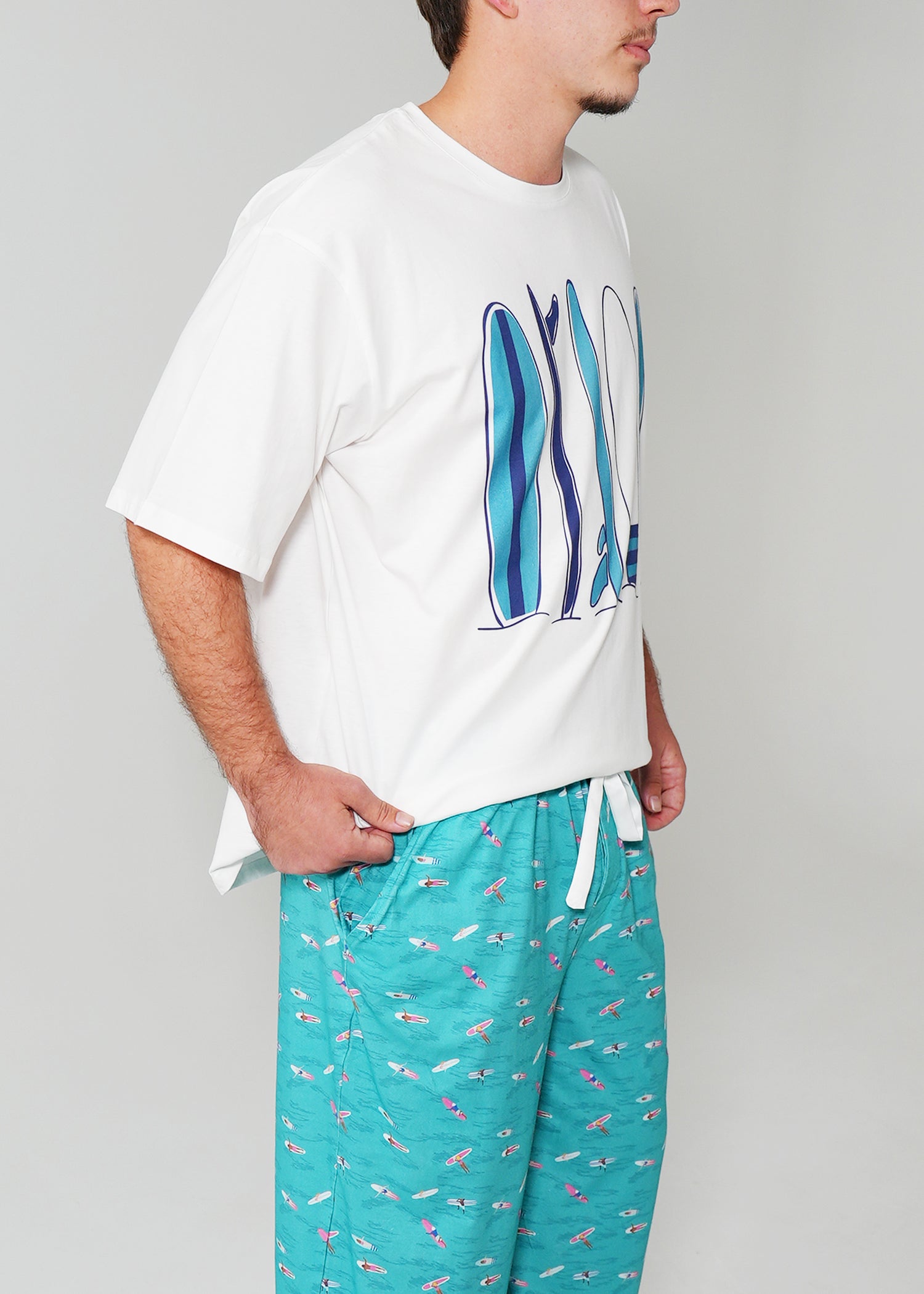 Night Sweet Thing Mens Ocean Drift T-Shirt & Long Pants PJ Set Satin T-Shirt Pajama Set
