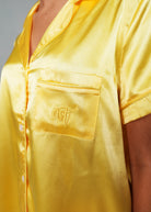 Night Sweet Thing Womens Lemon Yellow Satin Short Pajama Set