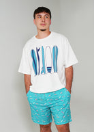 Night Sweet Thing Mens Ocean Drift T-Shirt & Short Pants PJ Set Satin T-Shirt Pajama Set