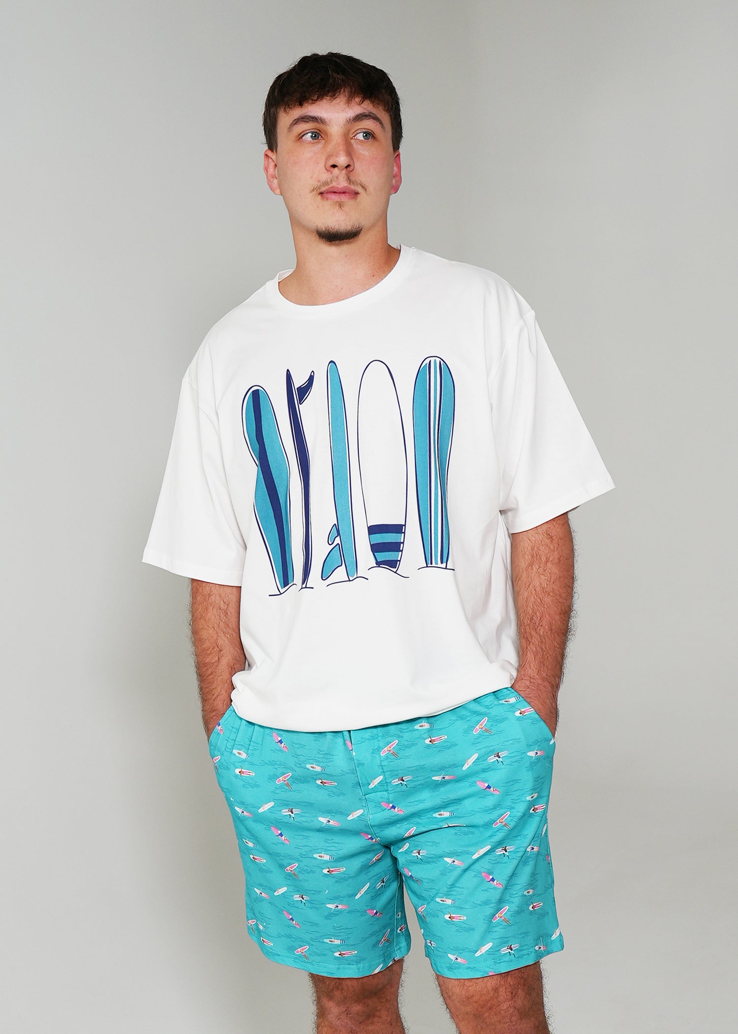 Night Sweet Thing Mens Ocean Drift T-Shirt & Short Pants PJ Set Satin T-Shirt Pajama Set