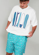 Night Sweet Thing Mens Ocean Drift T-Shirt & Short Pants PJ Set Satin T-Shirt Pajama Set