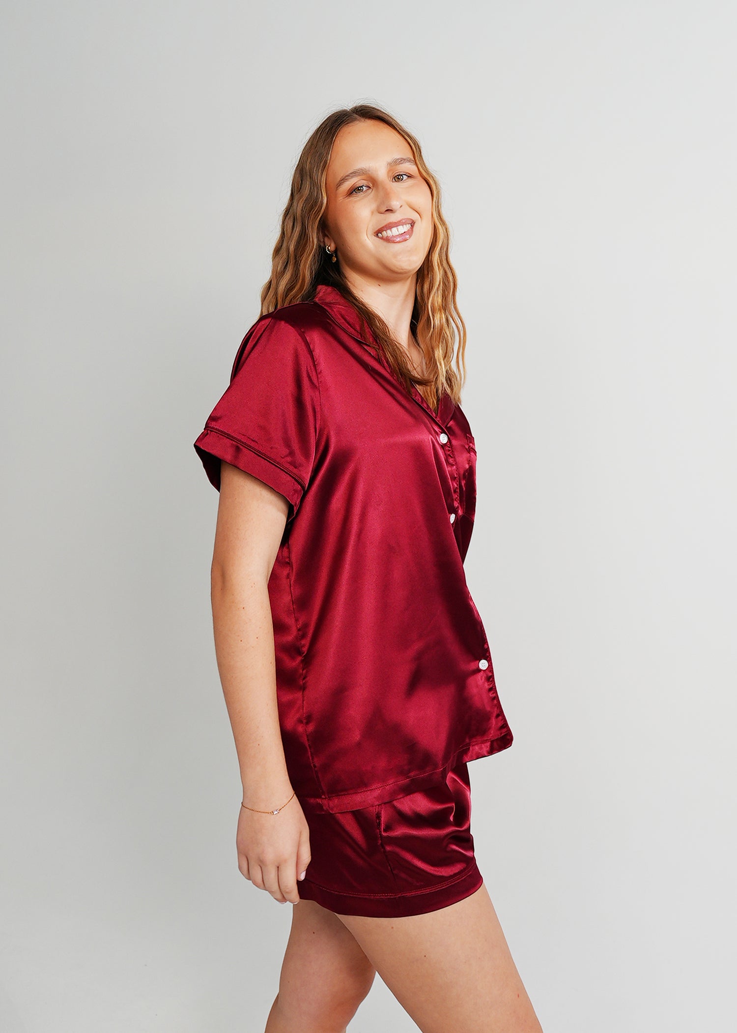 Night Sweet Thing Womens Cherry Wine Satin Short Pajama Set