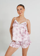Night Sweet Thing Womens Blush Clamshell Satin Camisole Short Pajama Set